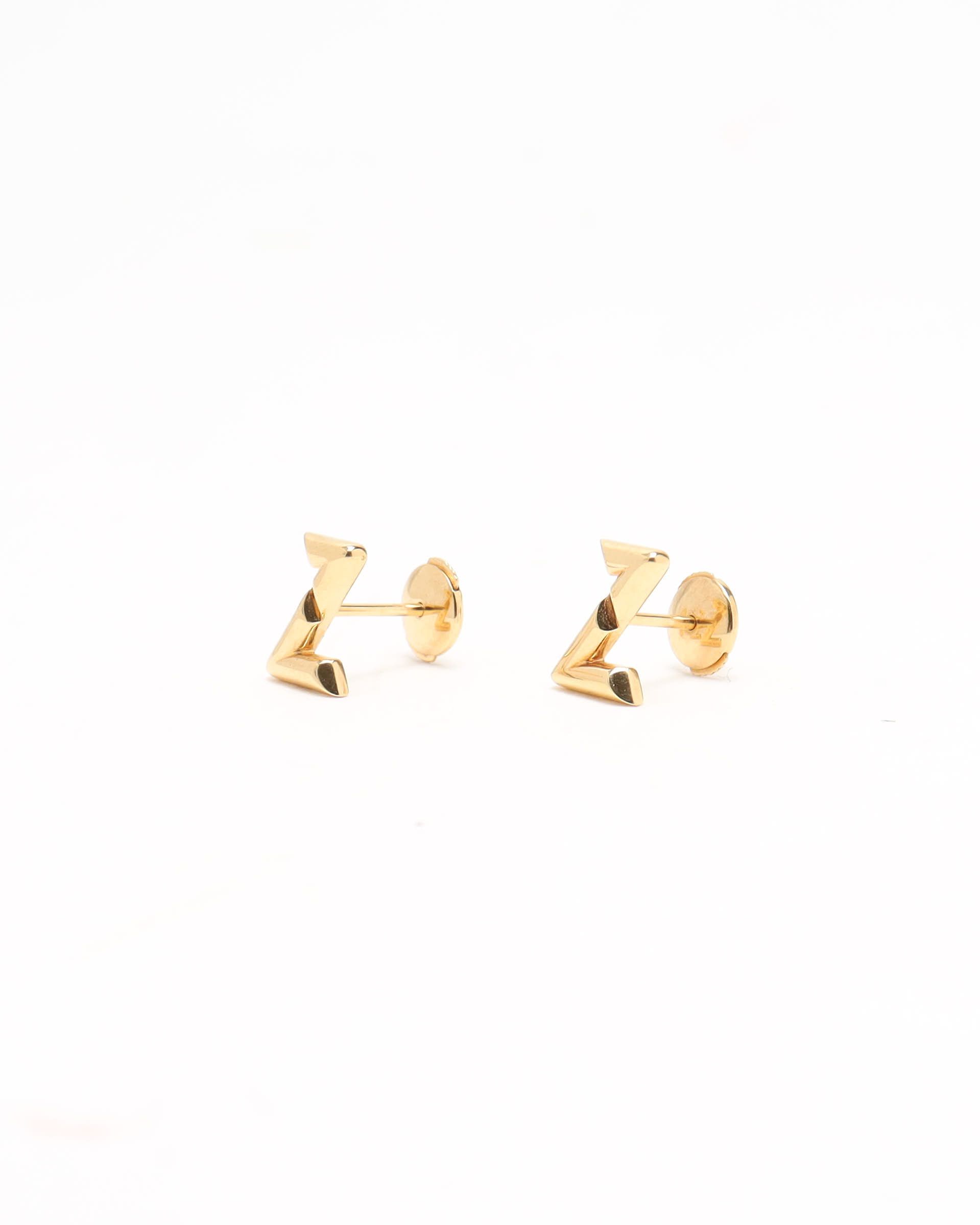 Pre-owned Louis Vuitton Lv Volt Upside Down Stud Earrings, 18kt Yellow Gold