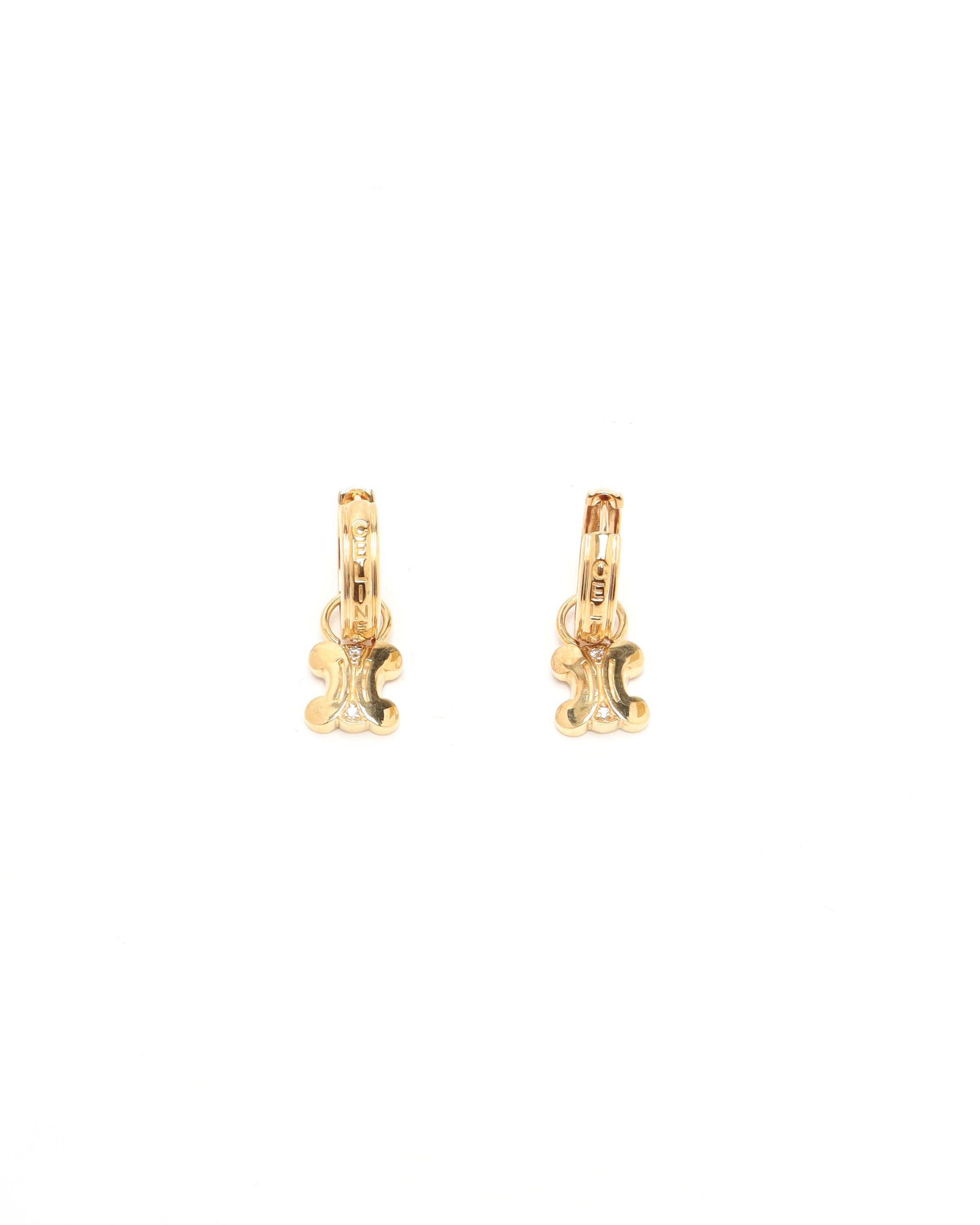 Celine Céline Triomphe Hoops In 18kt Yellow Gold And Diamonds Earrings In Gold