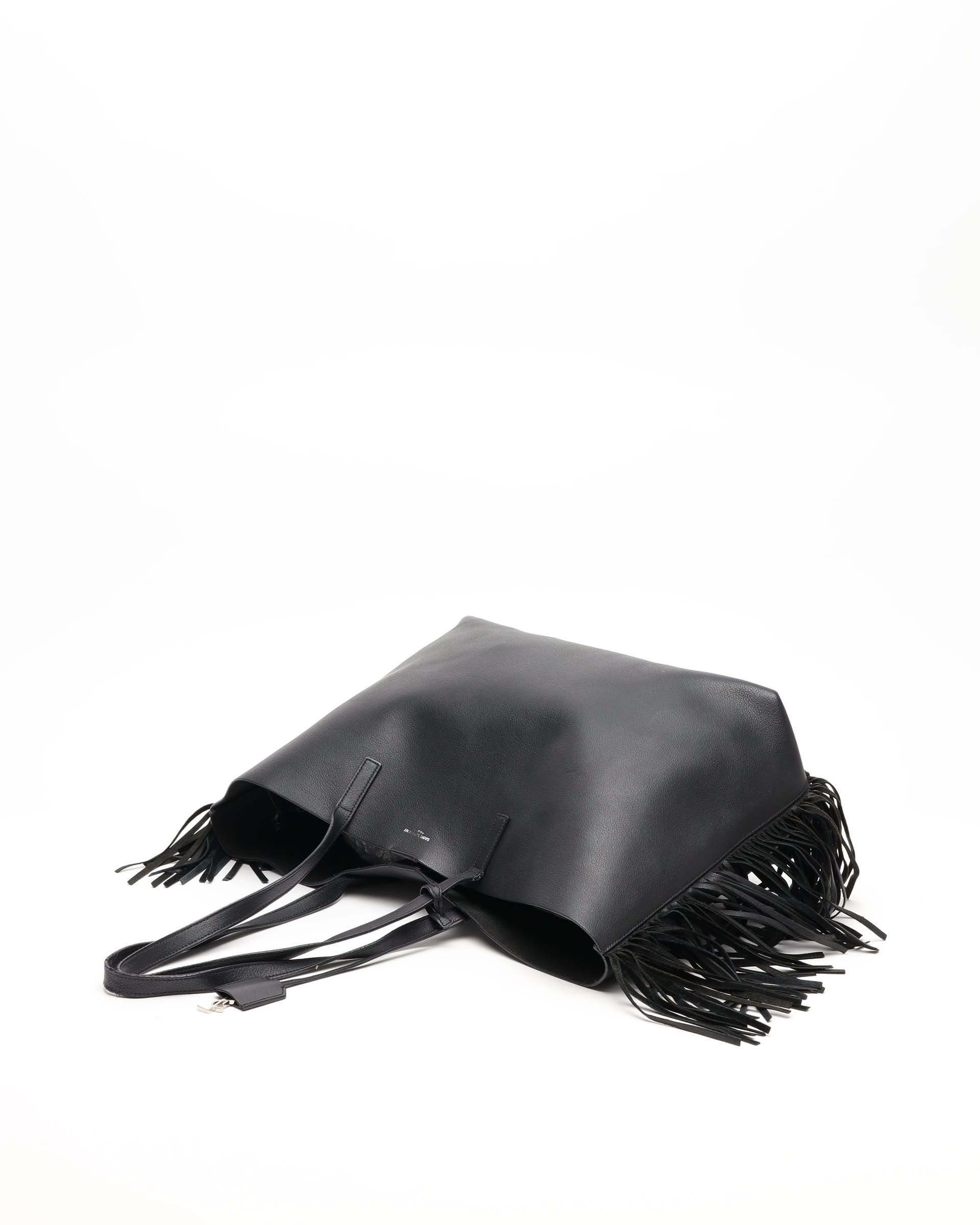 Saint Laurent Fringe Bold East/west Tote Bag In Black