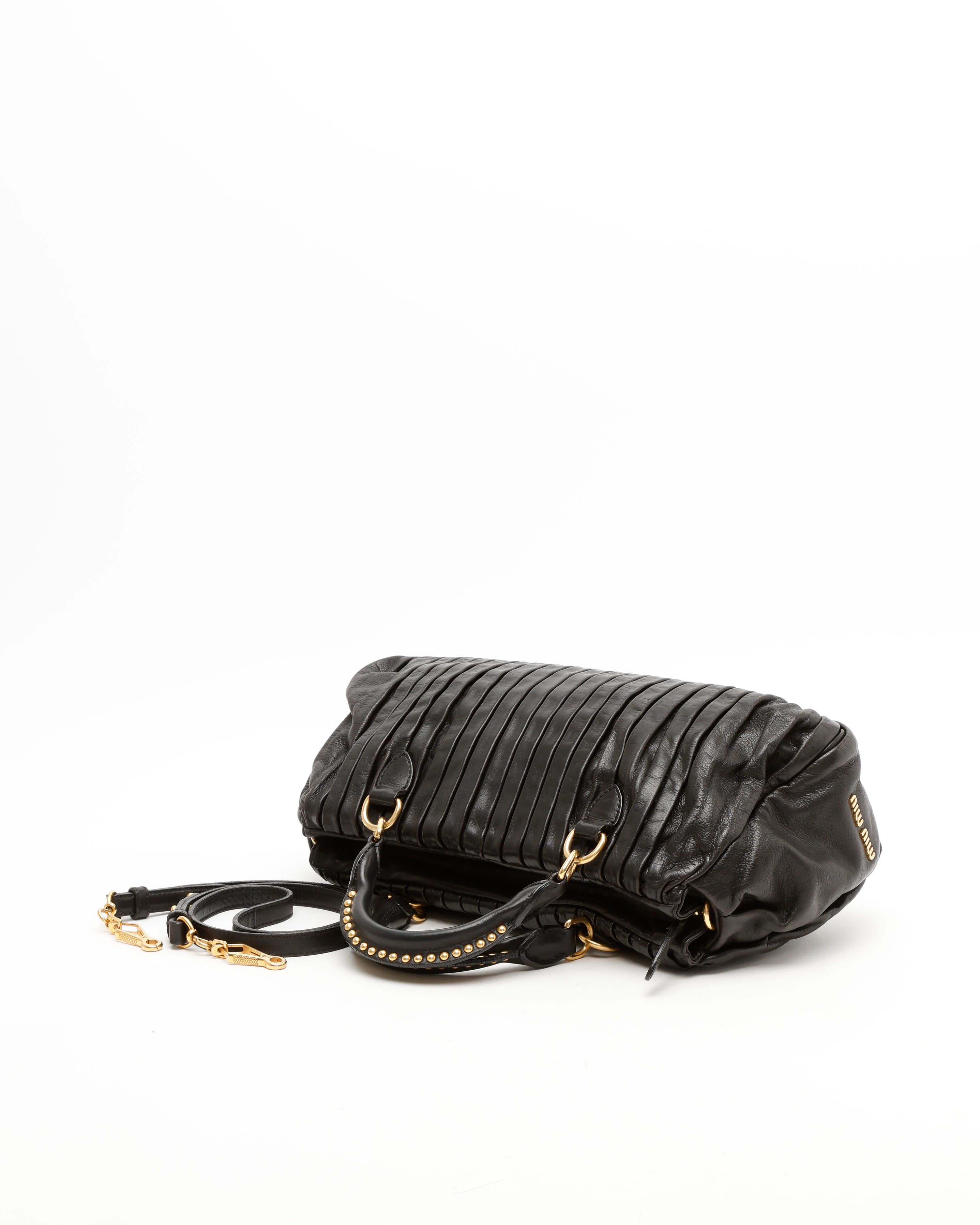 Miu Miu Studded Matelassé Bag In Black
