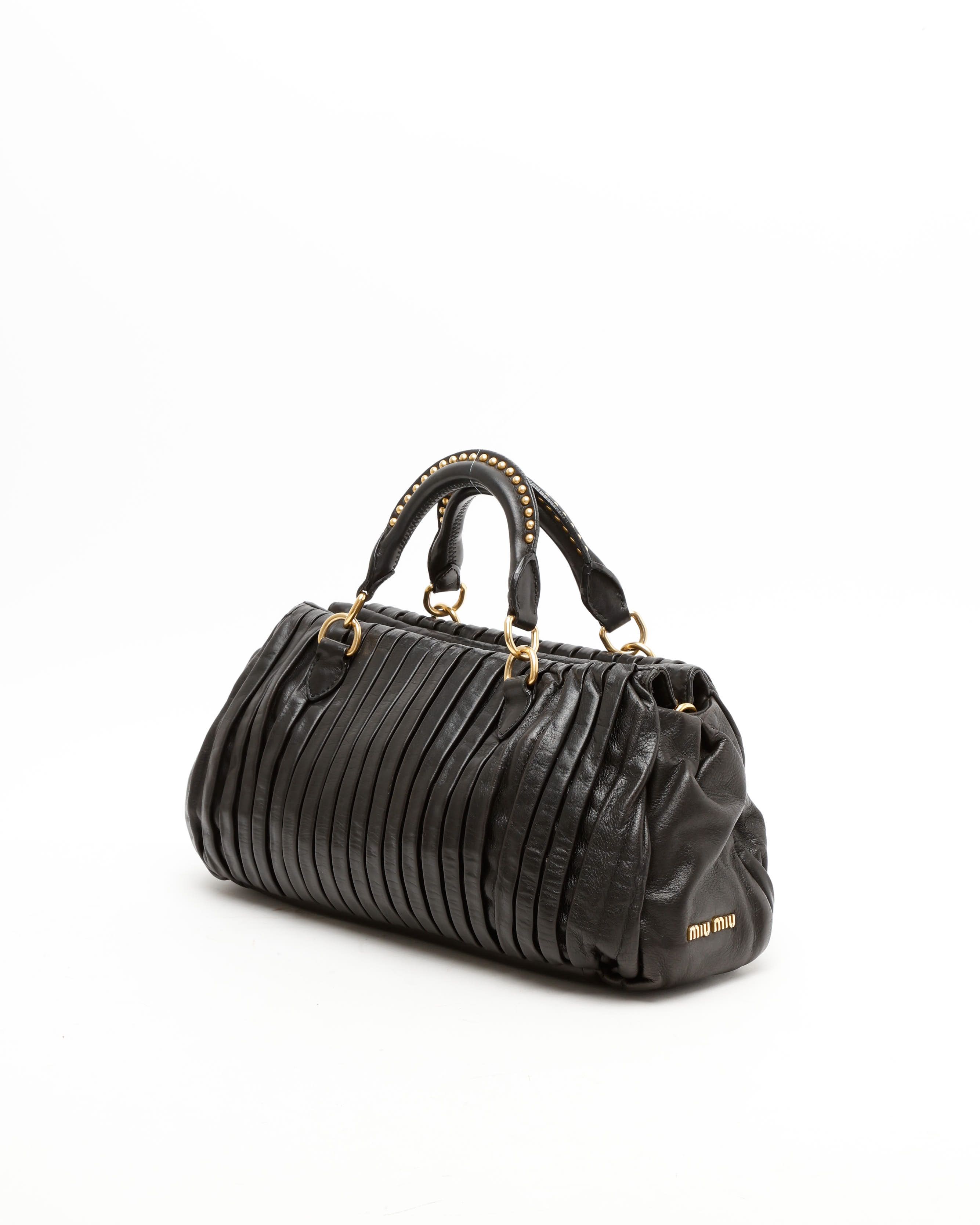 Miu Miu Studded Matelassé Bag In Black
