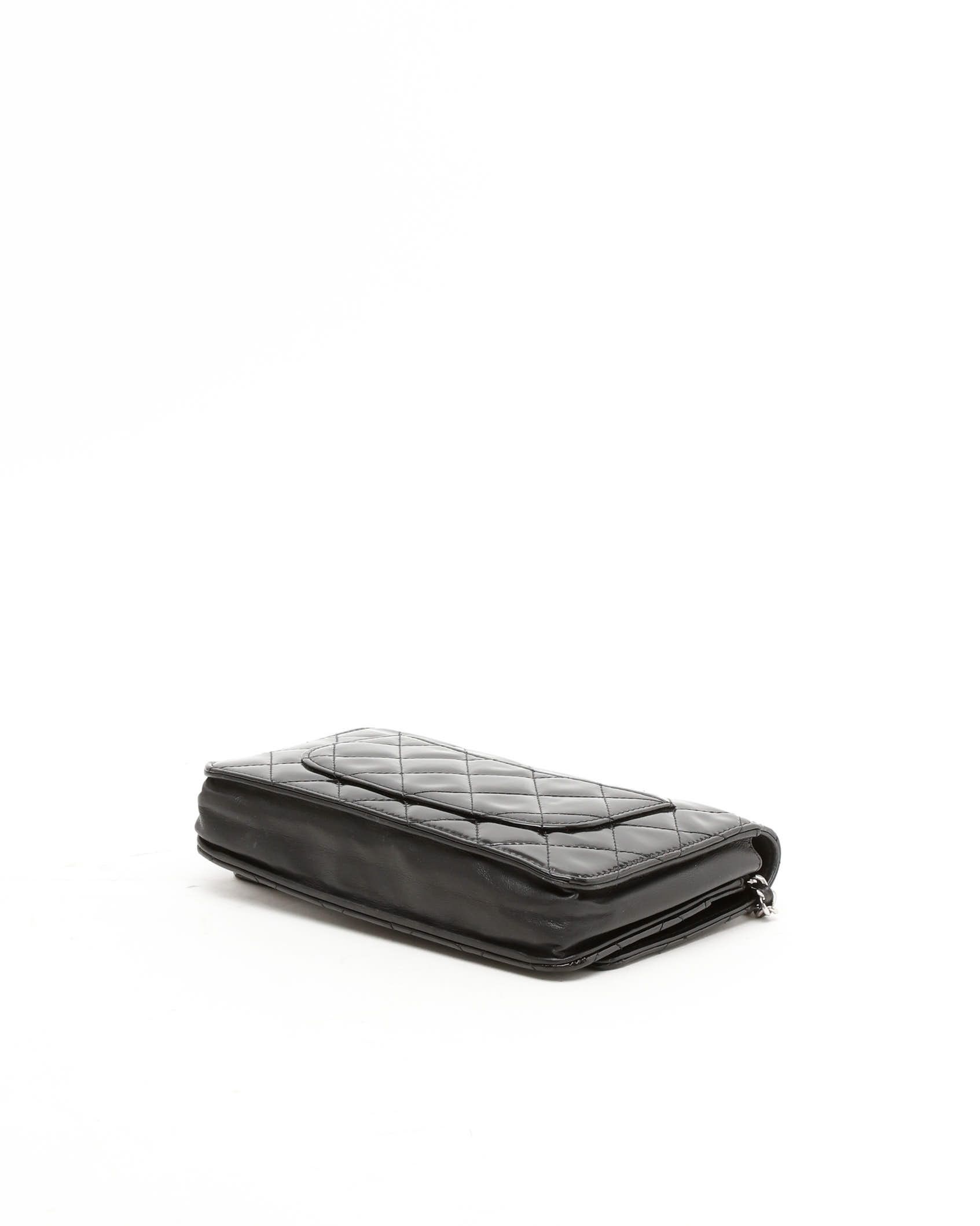 Pre-owned Chanel Classic Patent Wallet On Chain Bag In Black