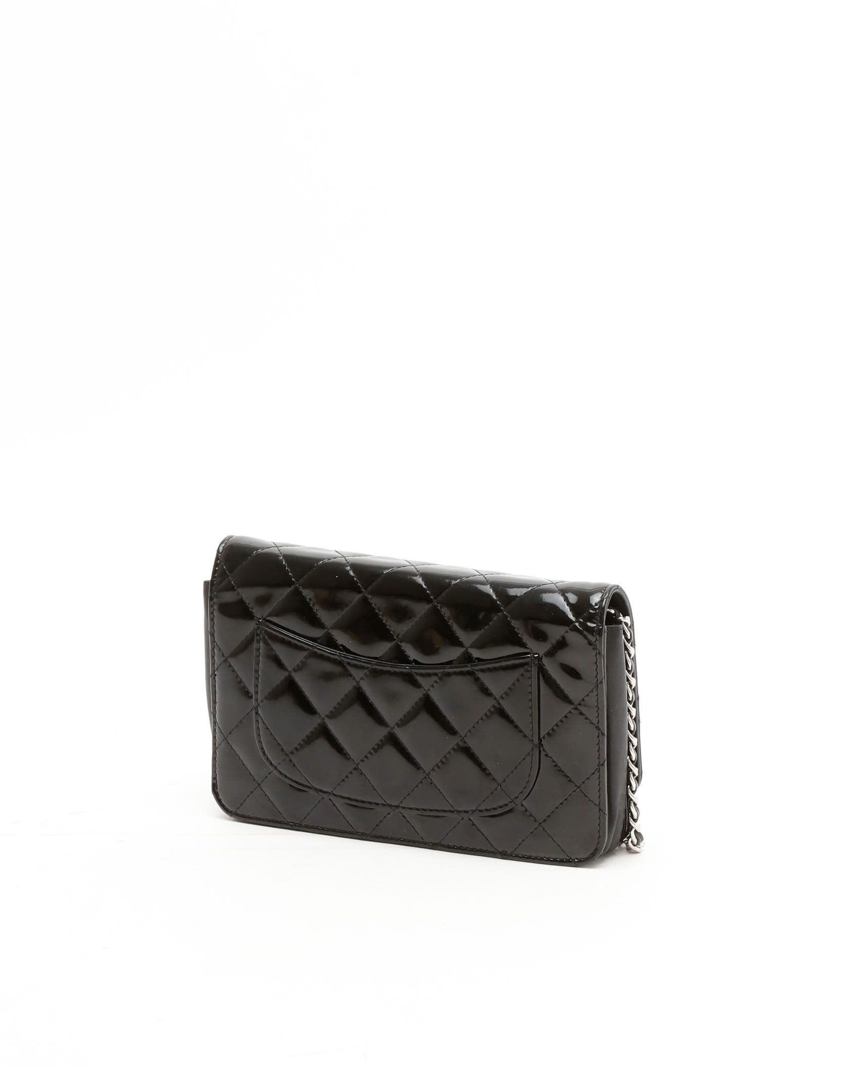 Pre-owned Chanel Classic Patent Wallet On Chain Bag In Black