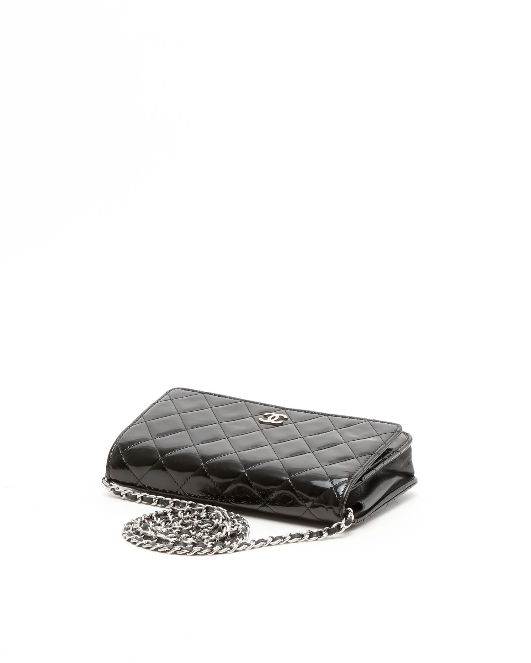 Pre-owned Chanel Classic Patent Wallet On Chain Bag In Black