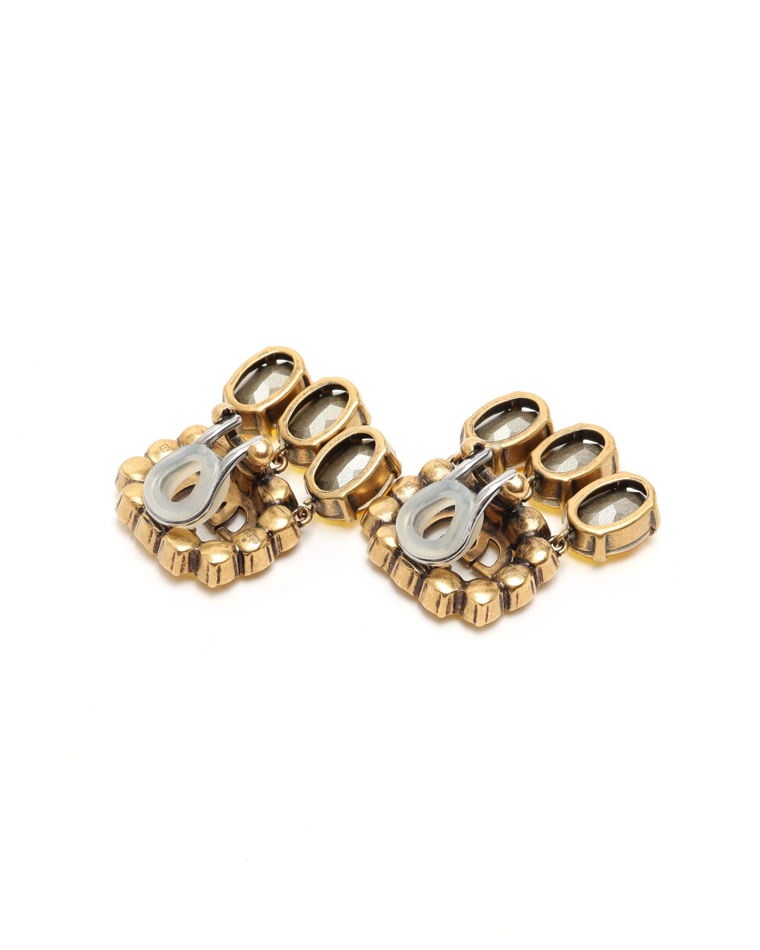 Gucci Dangling Rhinestone Clip-on Earrings In Gold
