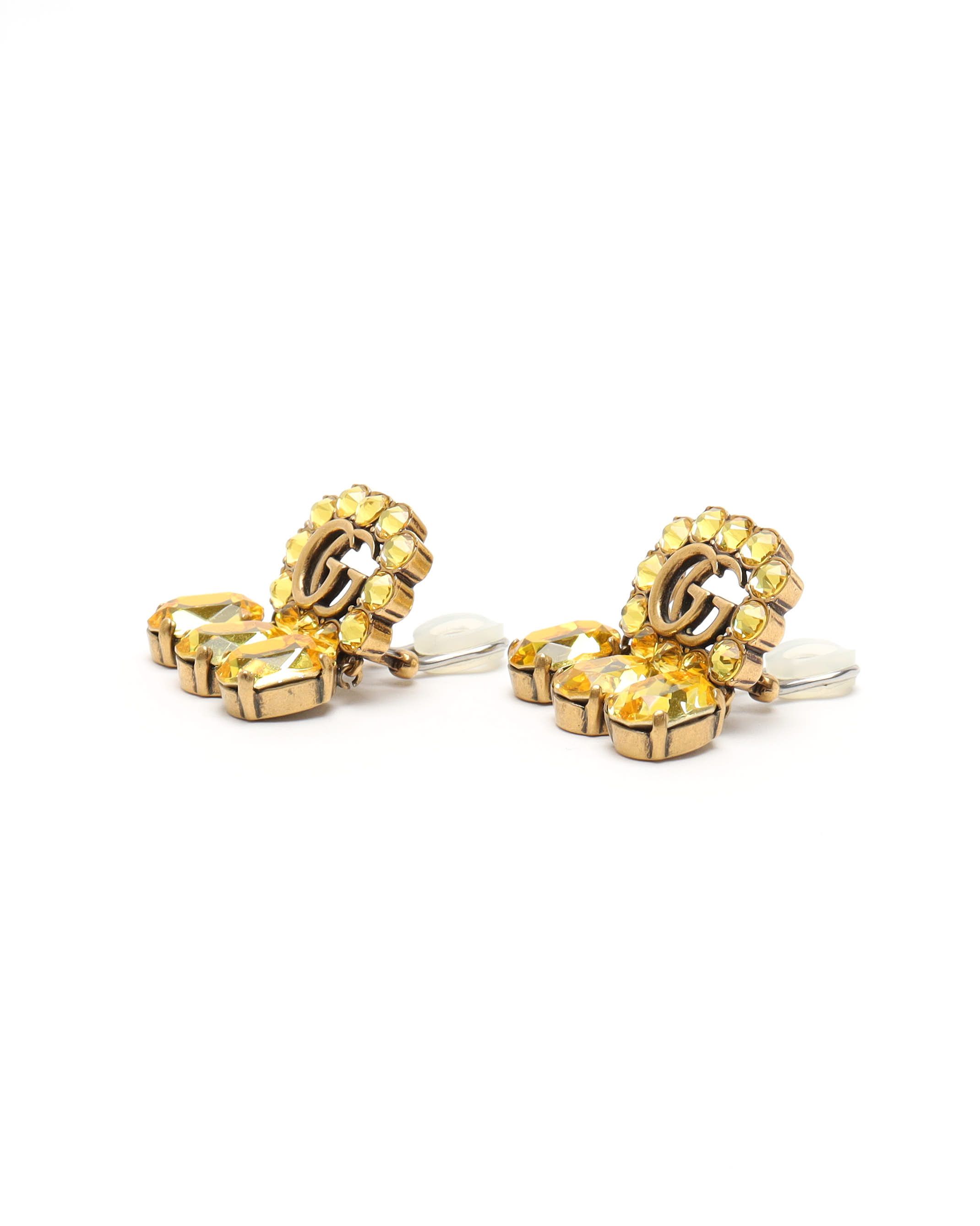 Gucci Dangling Rhinestone Clip-on Earrings In Gold