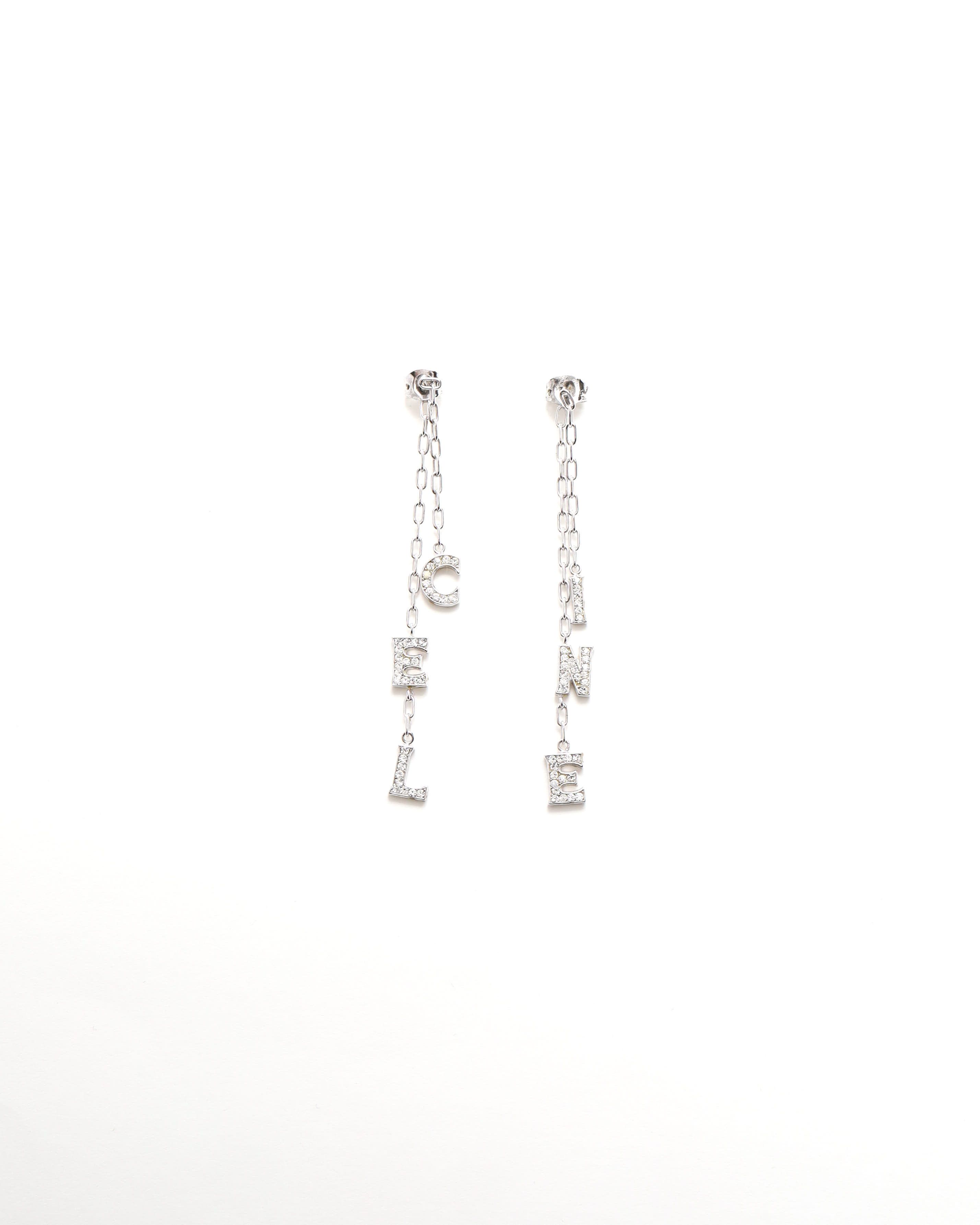 Celine Céline Dangling Rhinestone Earrings In Metallic