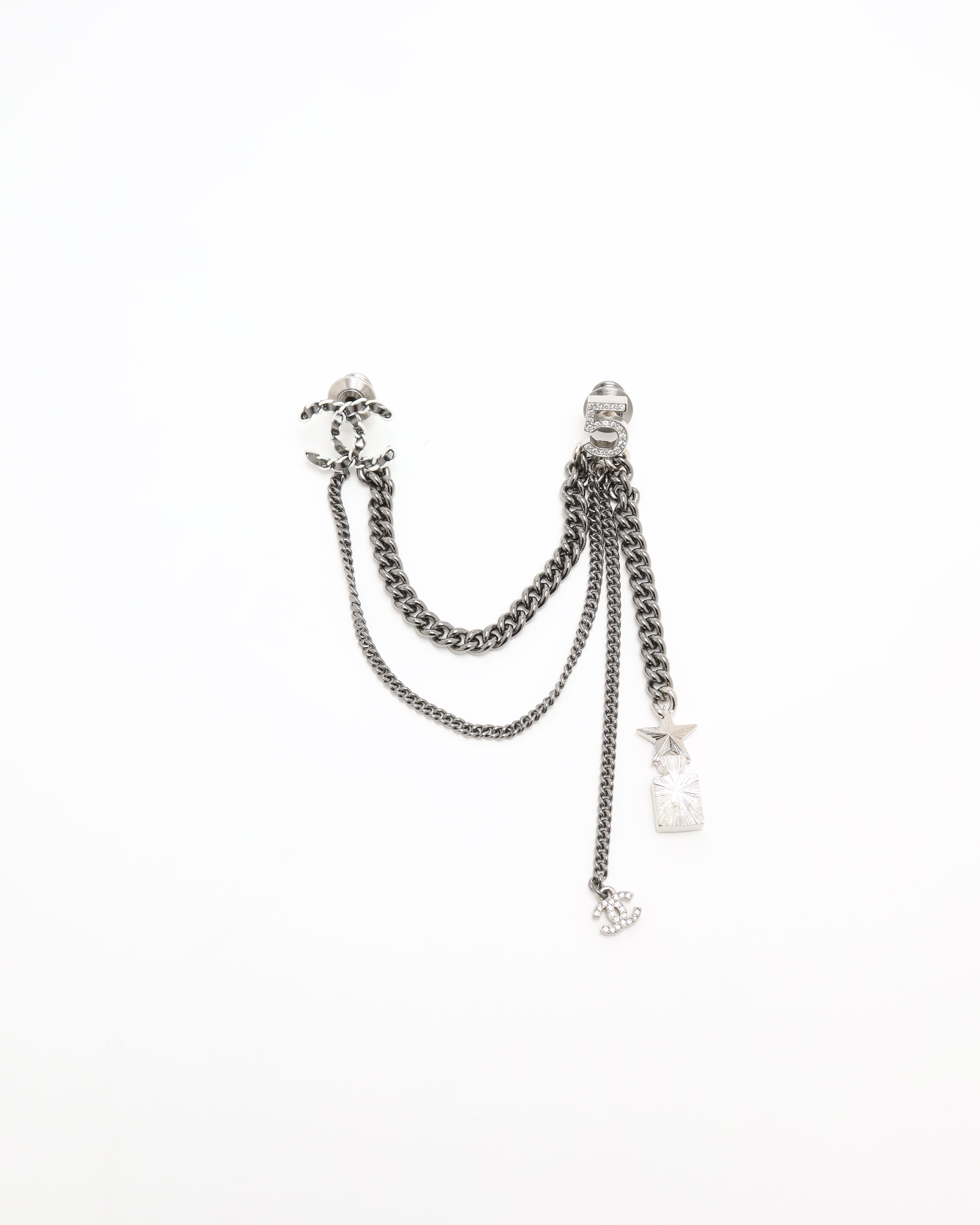 Pre-owned Chanel Coco Mark Star Brooch In Silver