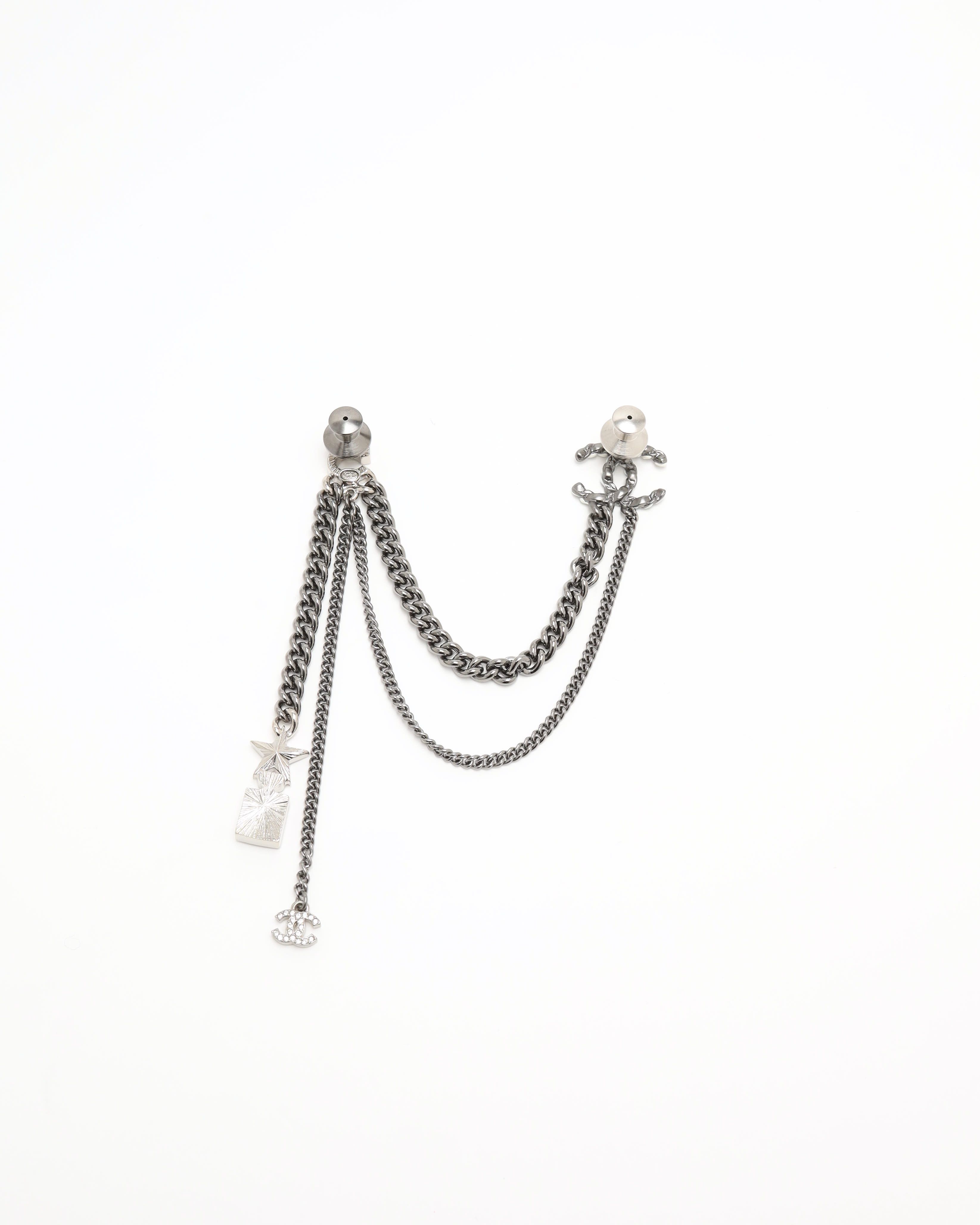 Pre-owned Chanel Coco Mark Star Brooch In Silver