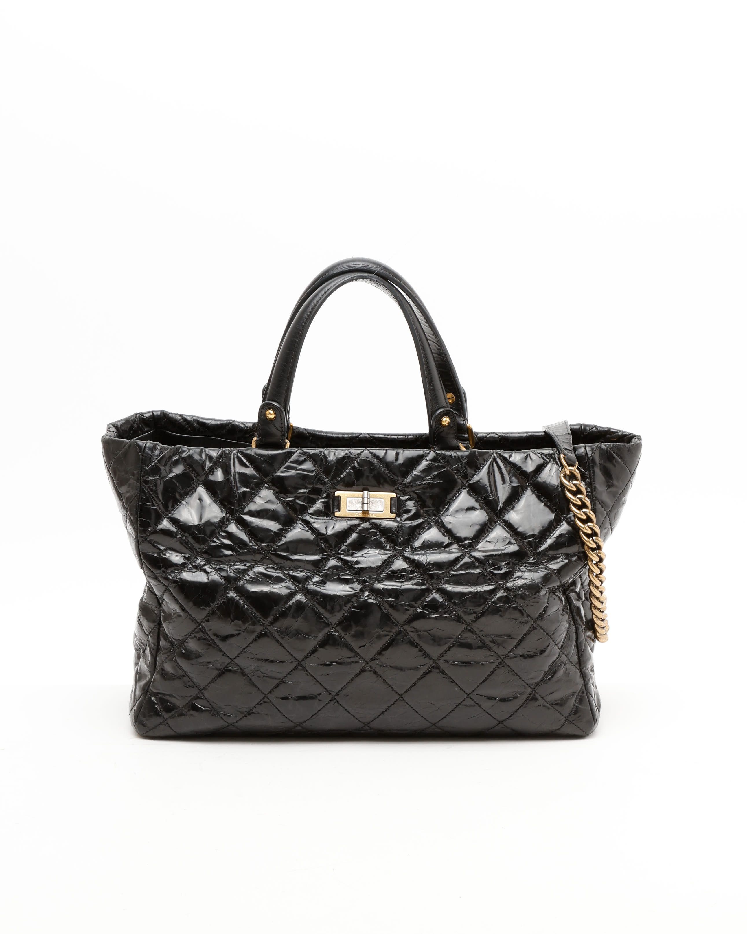 Pre-owned Chanel 2.55 Reissue Glazed Tote Bag In Black