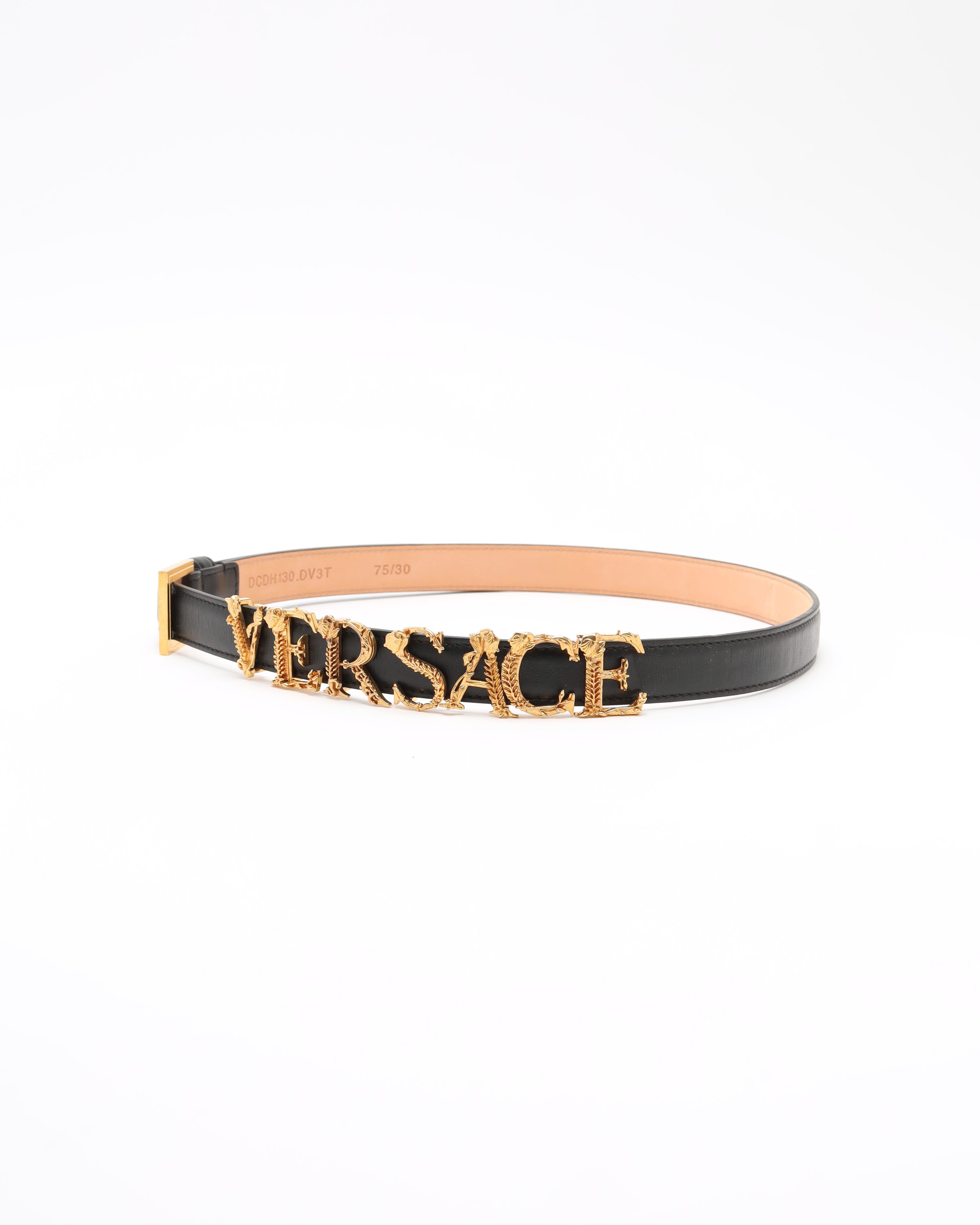 Versace Logo Leather Belt In Black