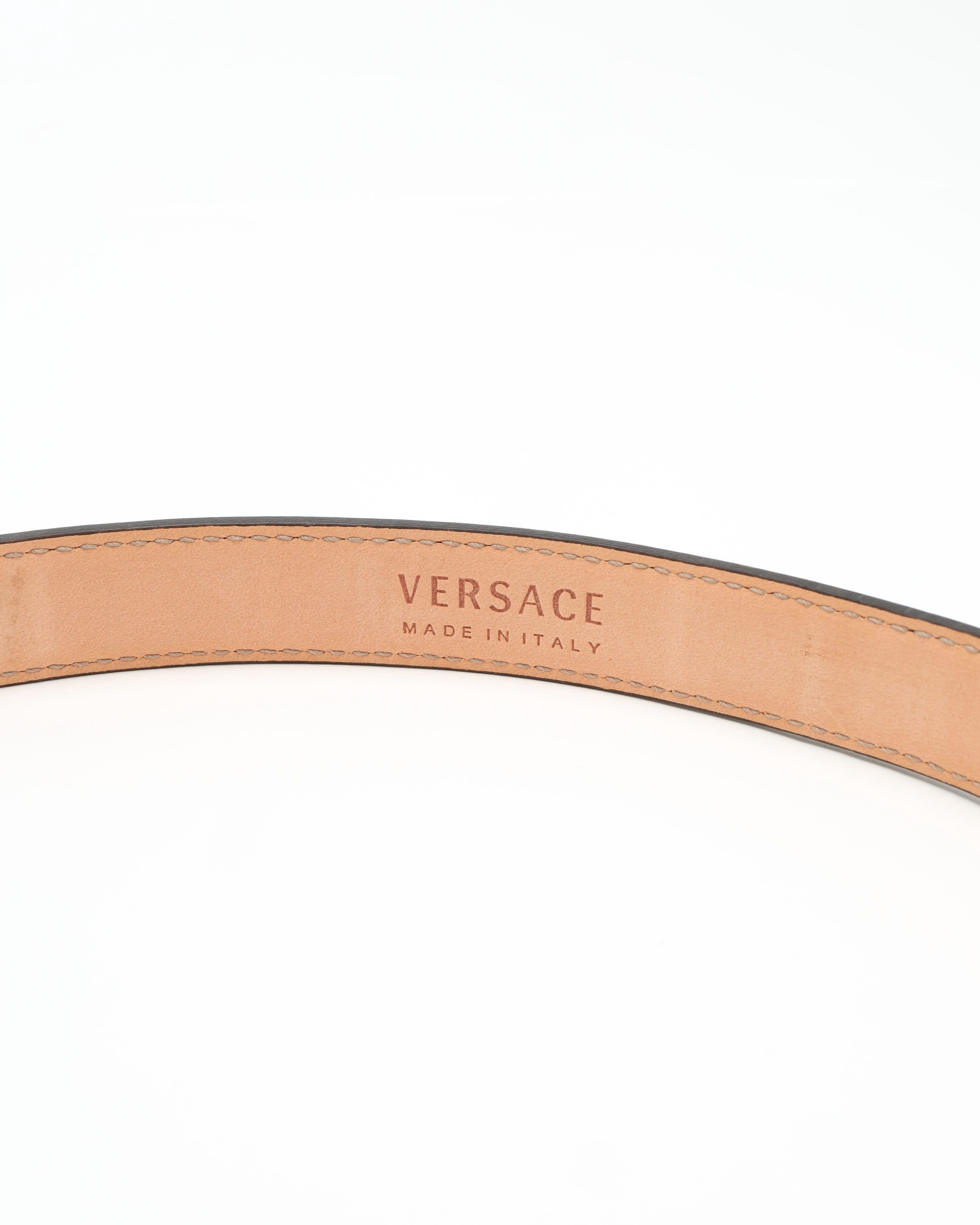 Versace Logo Leather Belt In Black