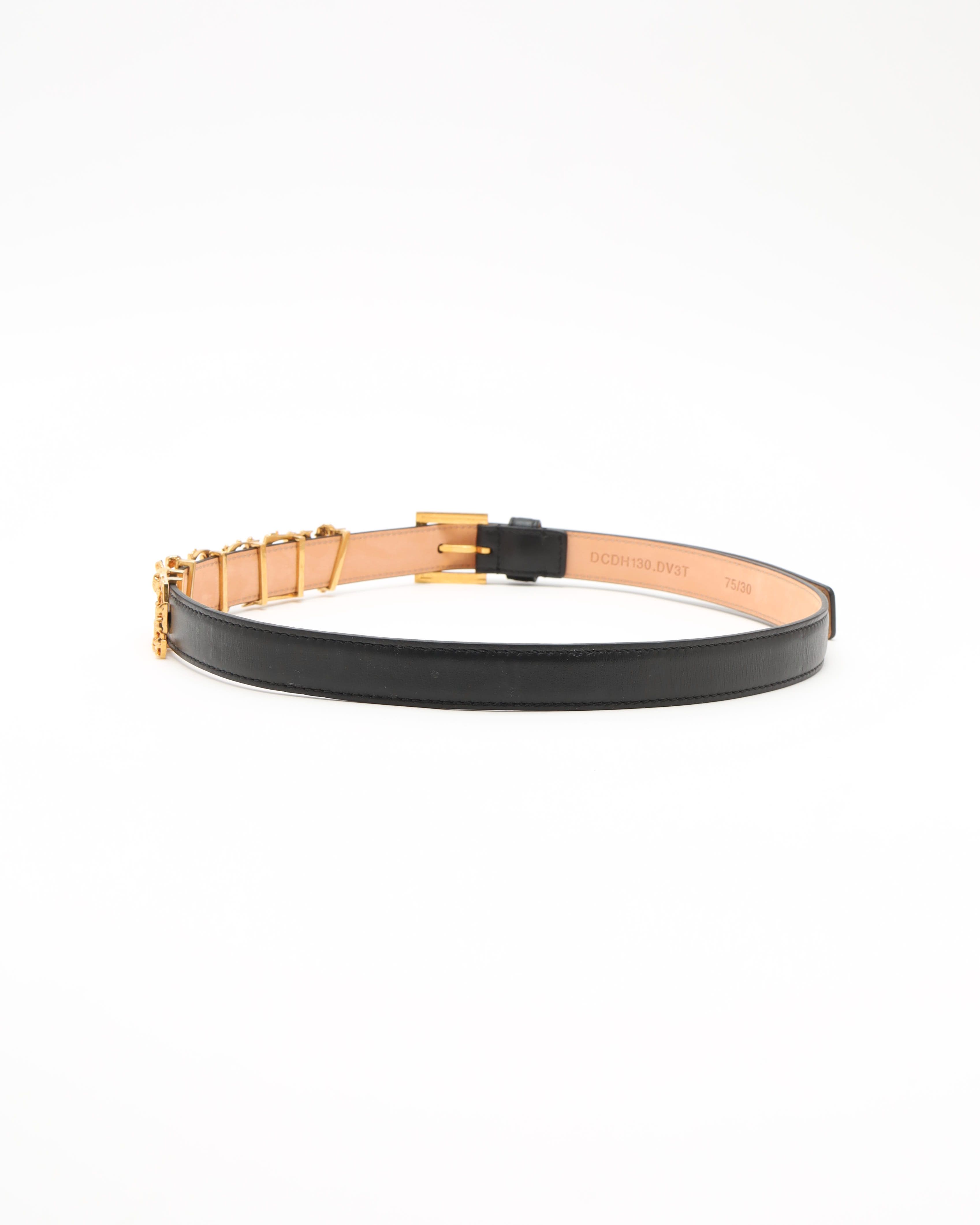 Versace Logo Leather Belt In Black