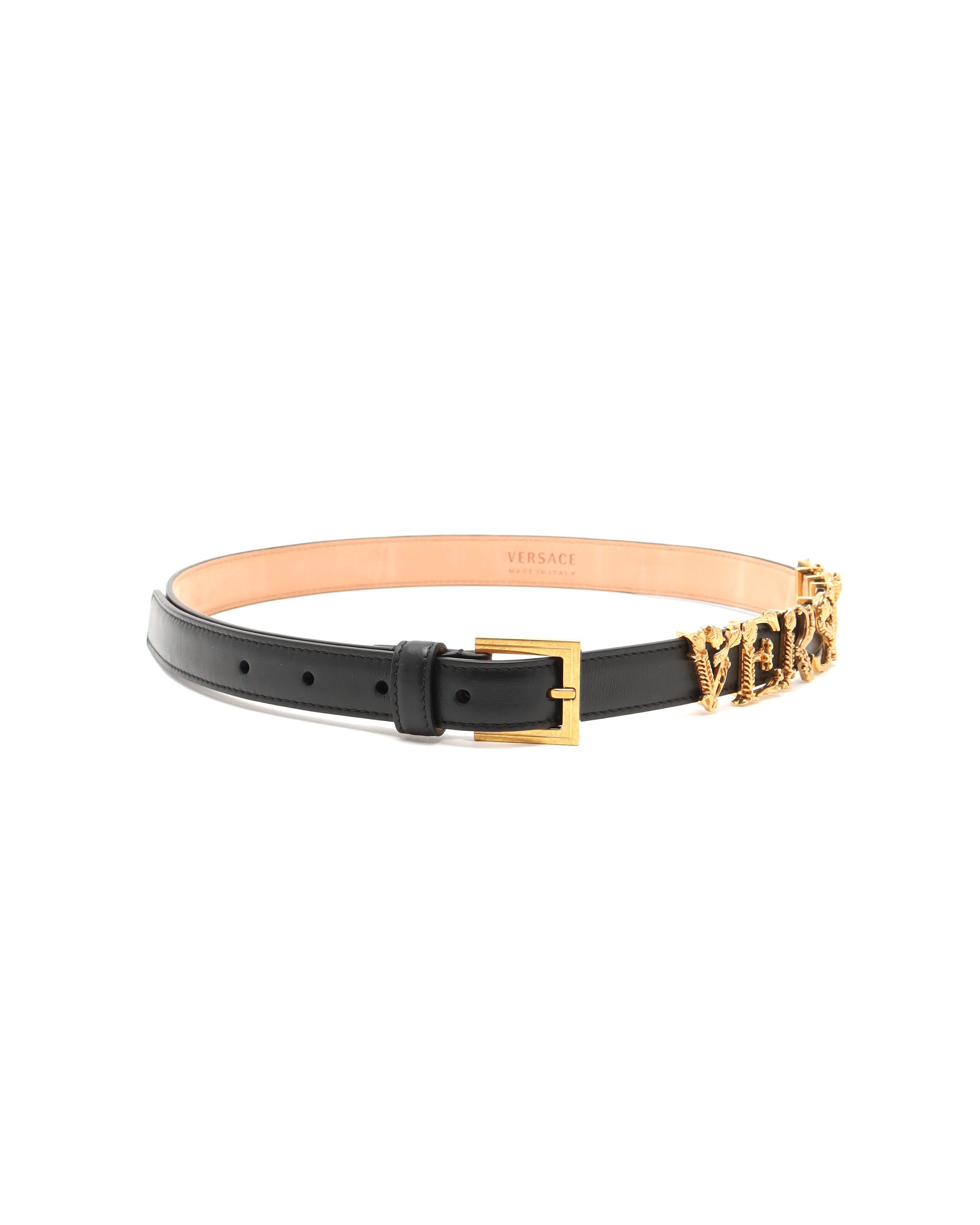 Versace Logo Leather Belt In Black