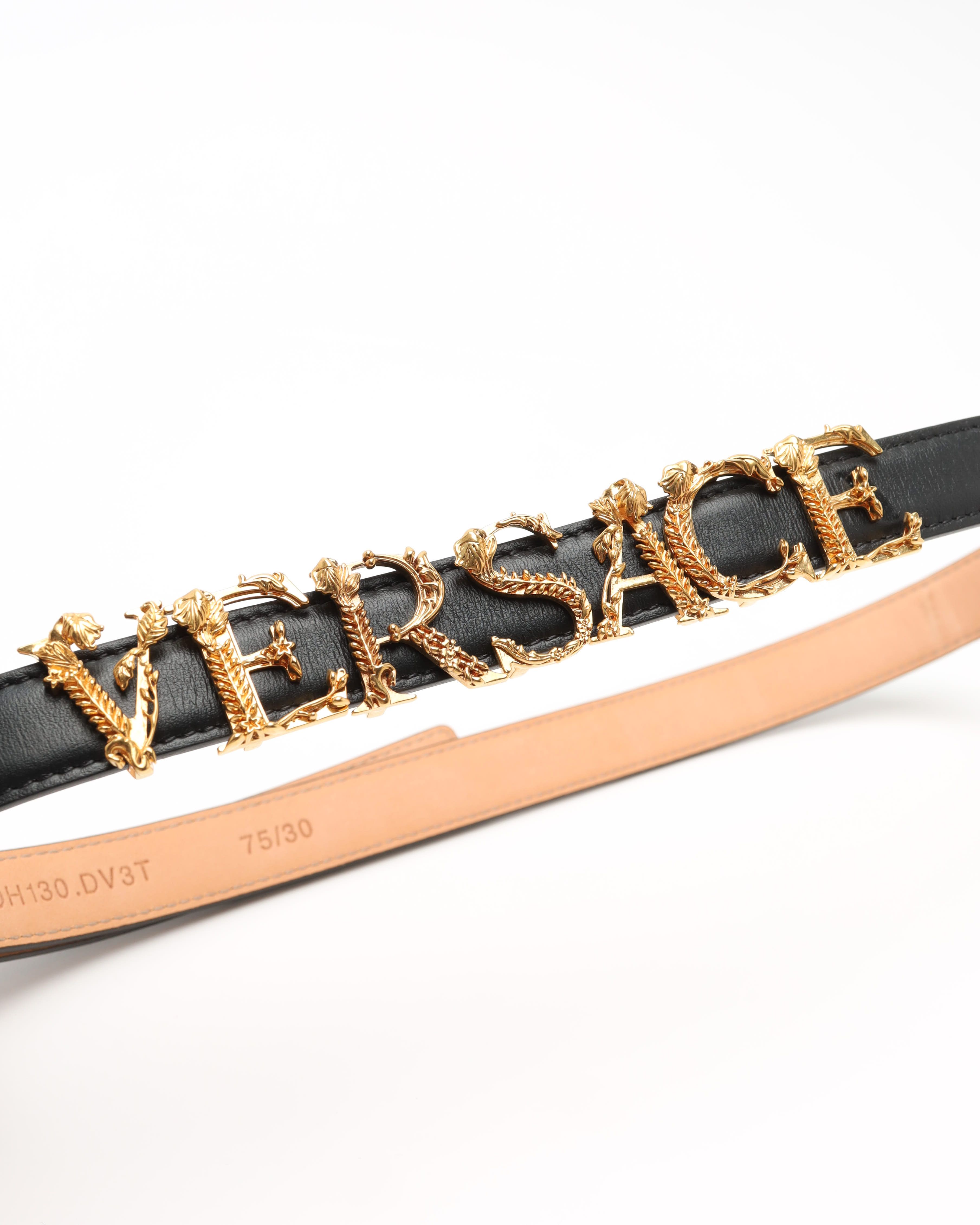 Versace Logo Leather Belt In Black