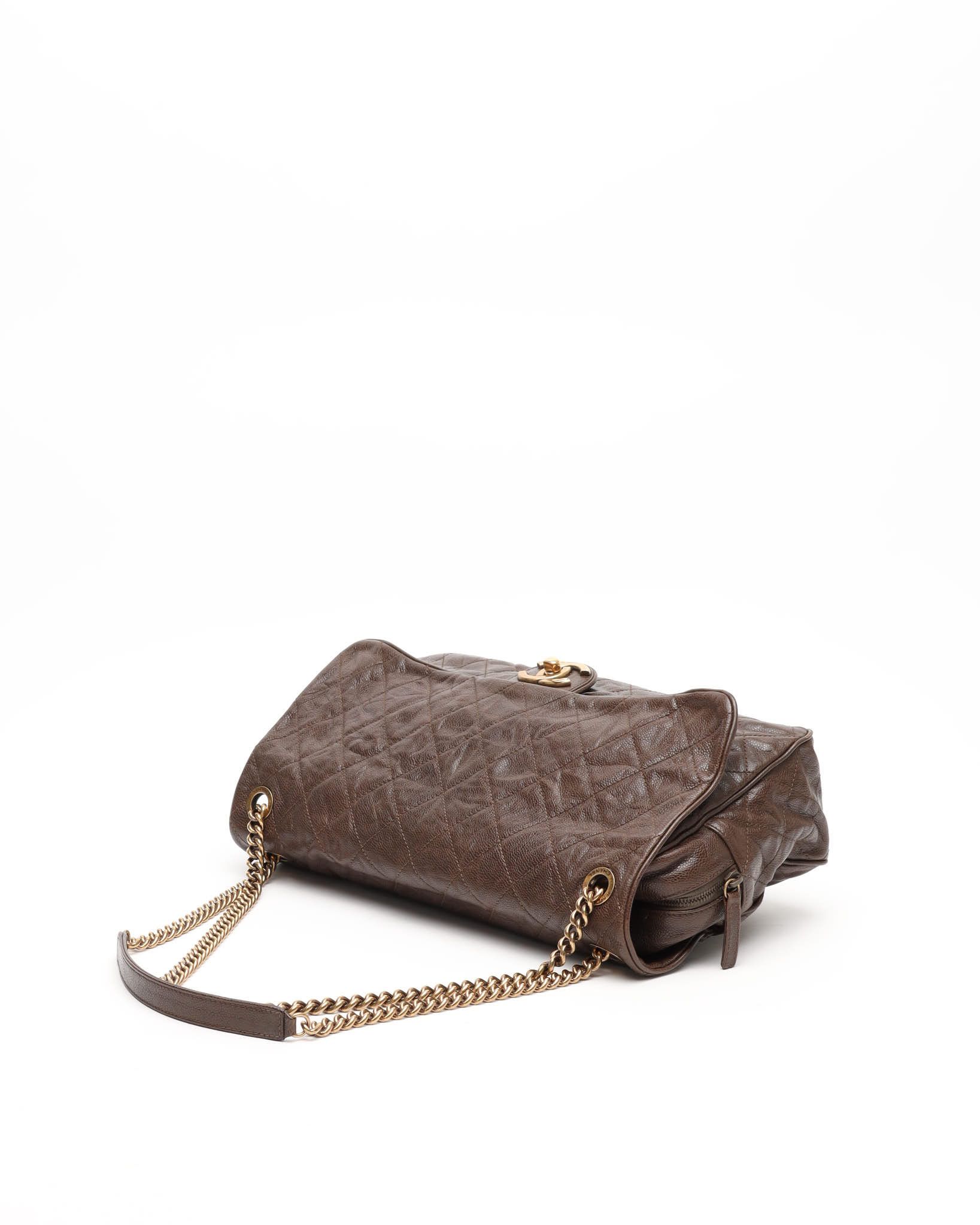 Pre-owned Chanel Caviar Jumbo Easy Flap Bag In Brown