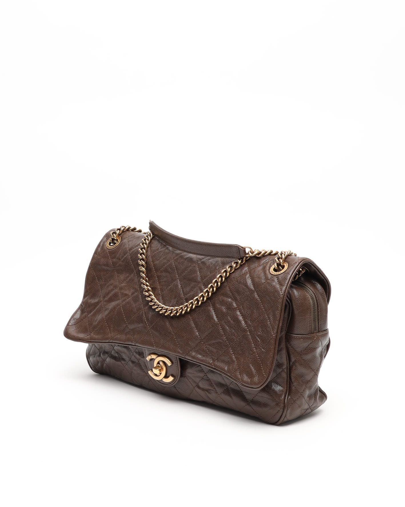 Pre-owned Chanel Caviar Jumbo Easy Flap Bag In Brown