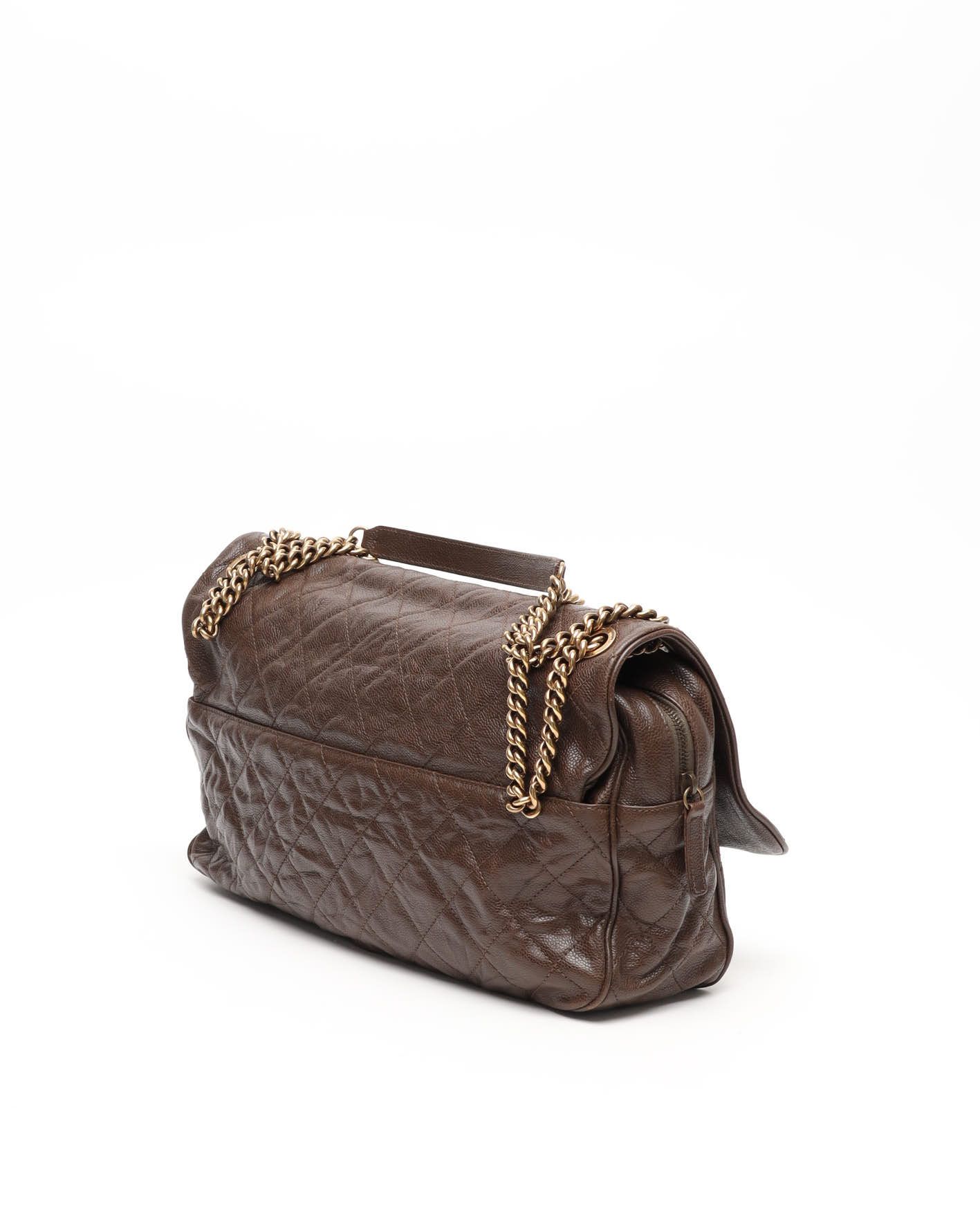 Pre-owned Chanel Caviar Jumbo Easy Flap Bag In Brown