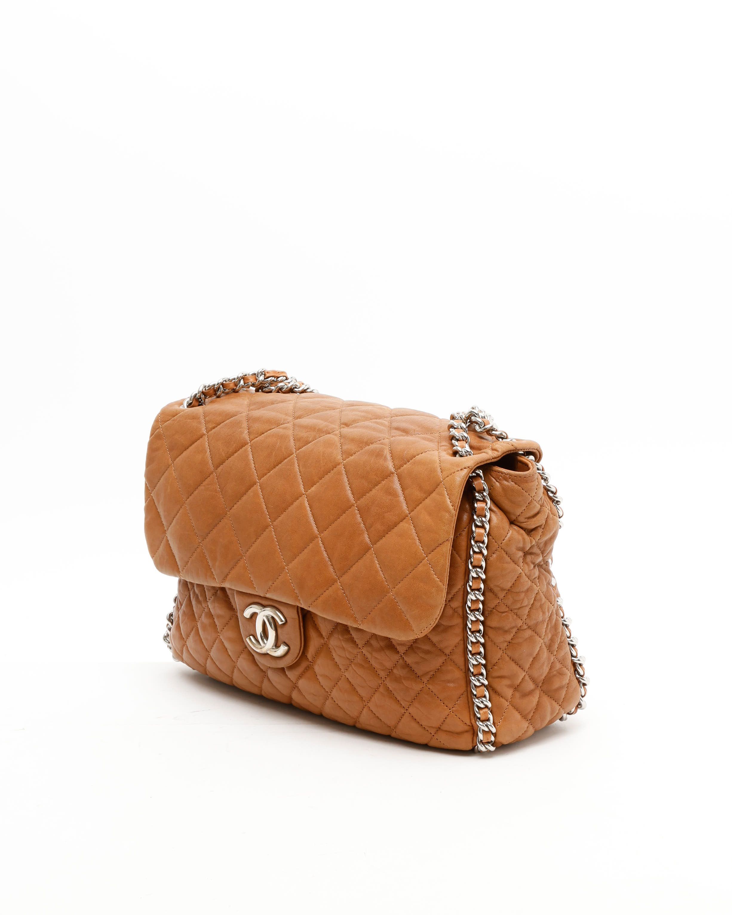 Pre-owned Chanel Classic Chain Around Jumbo Single Flap Bag In Brown