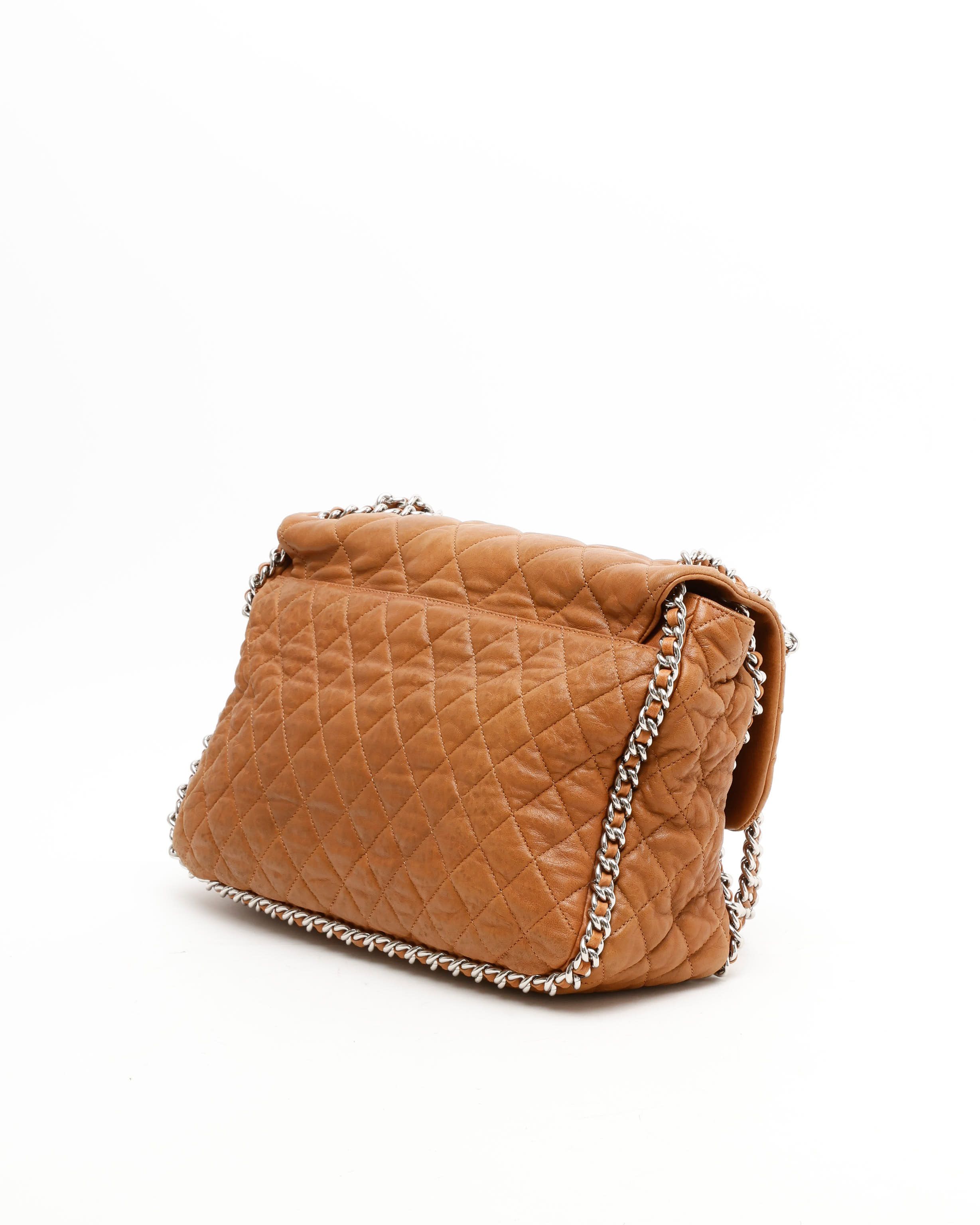 Pre-owned Chanel Classic Chain Around Jumbo Single Flap Bag In Brown