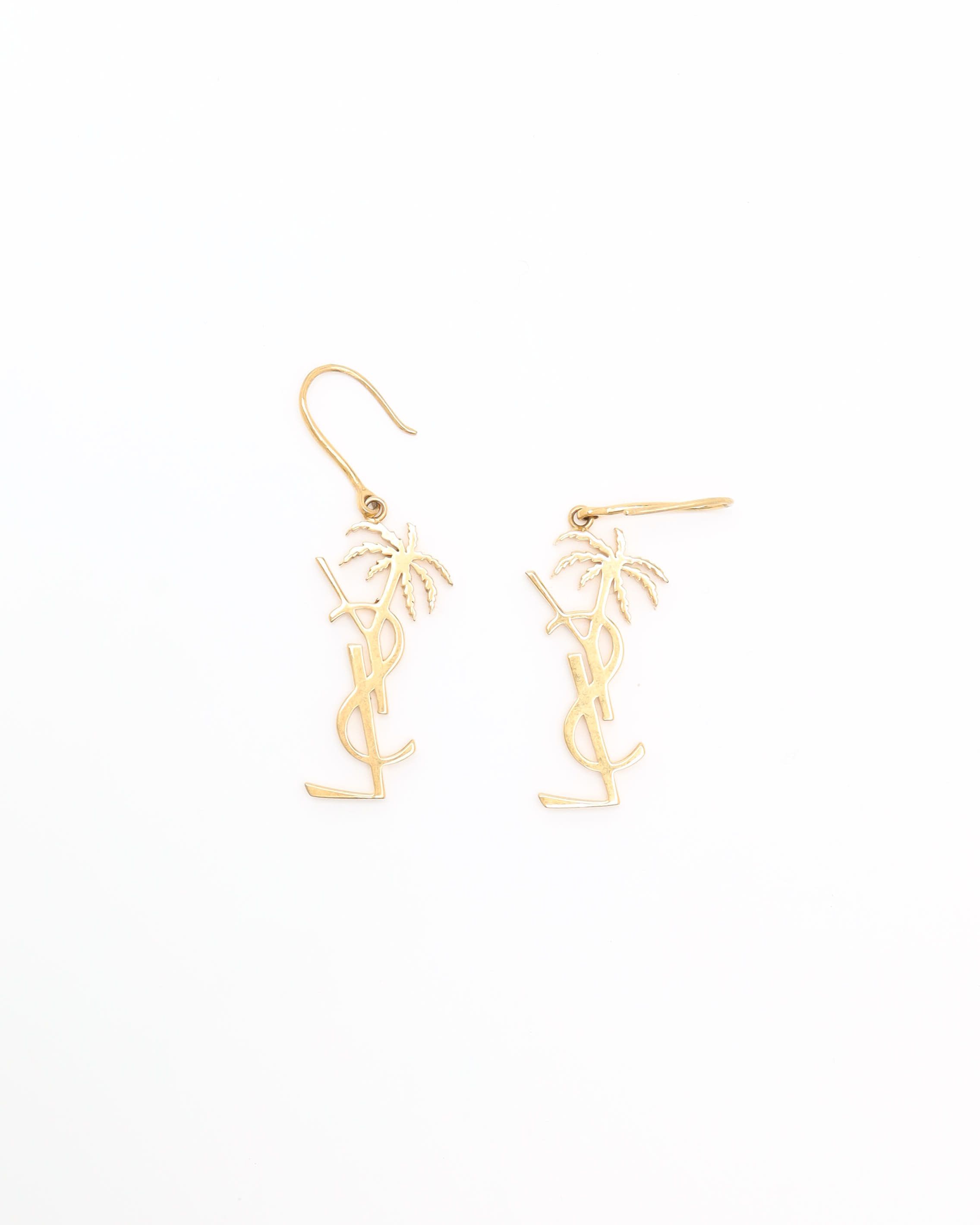 Saint Laurent Palm Tree Logo Earrings In Gold