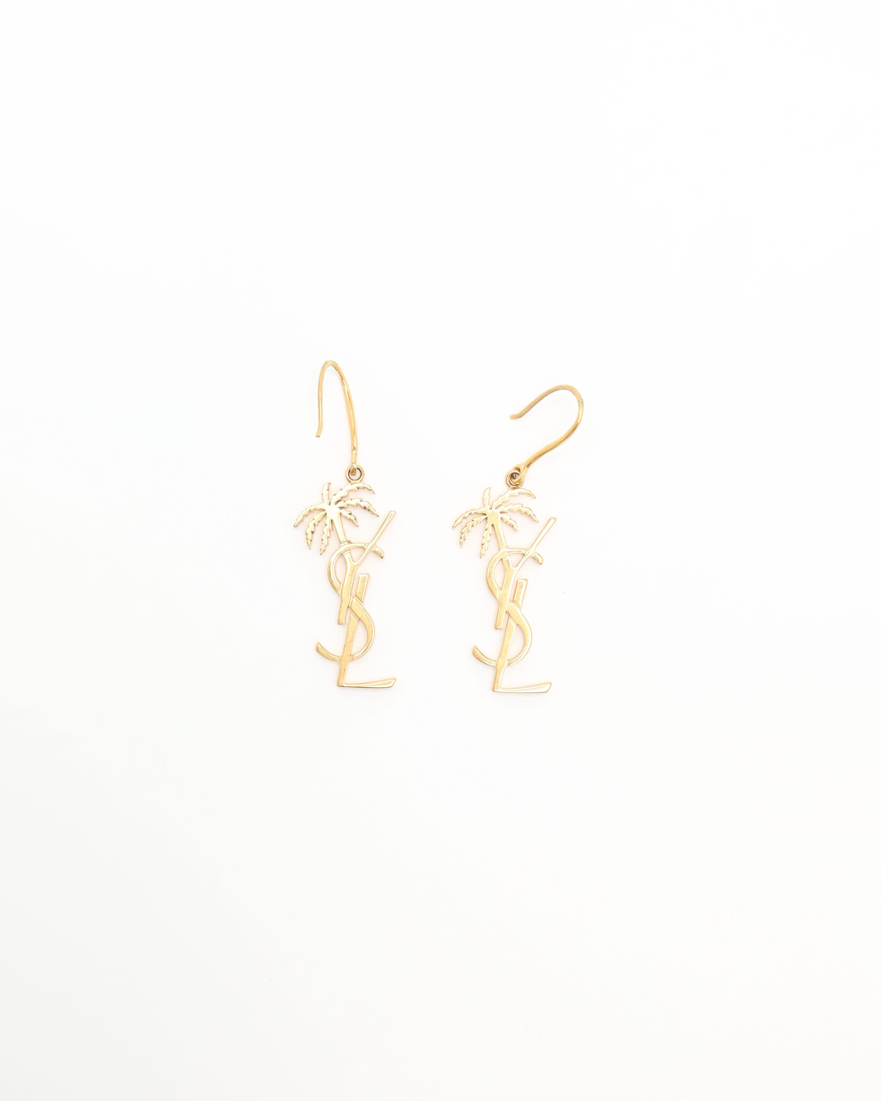 Saint Laurent Palm Tree Logo Earrings In Gold