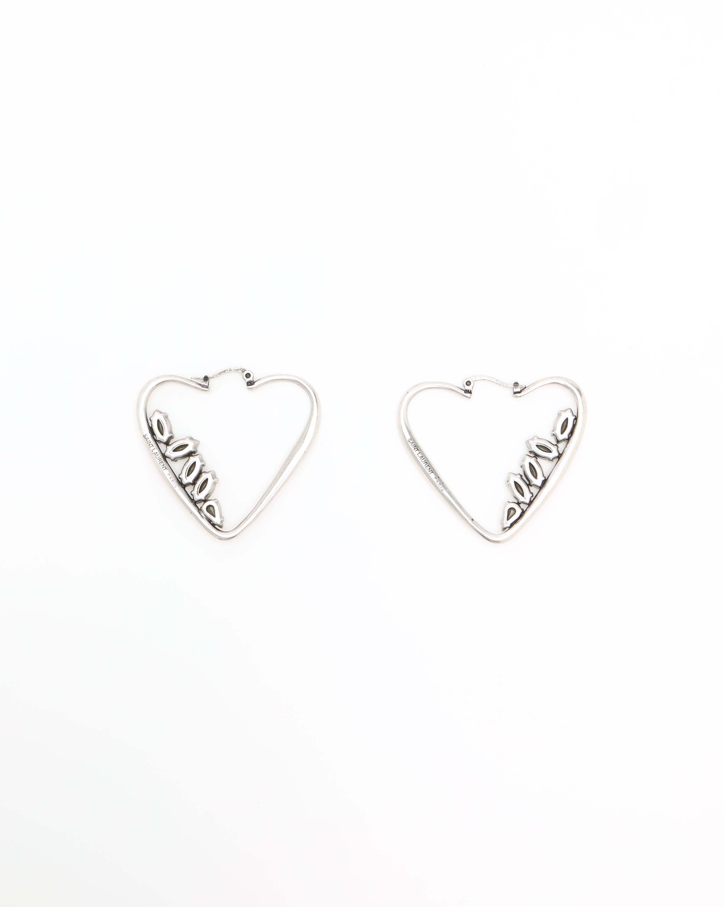 Saint Laurent Rhinestone Heart Hoop Earrings In Silver