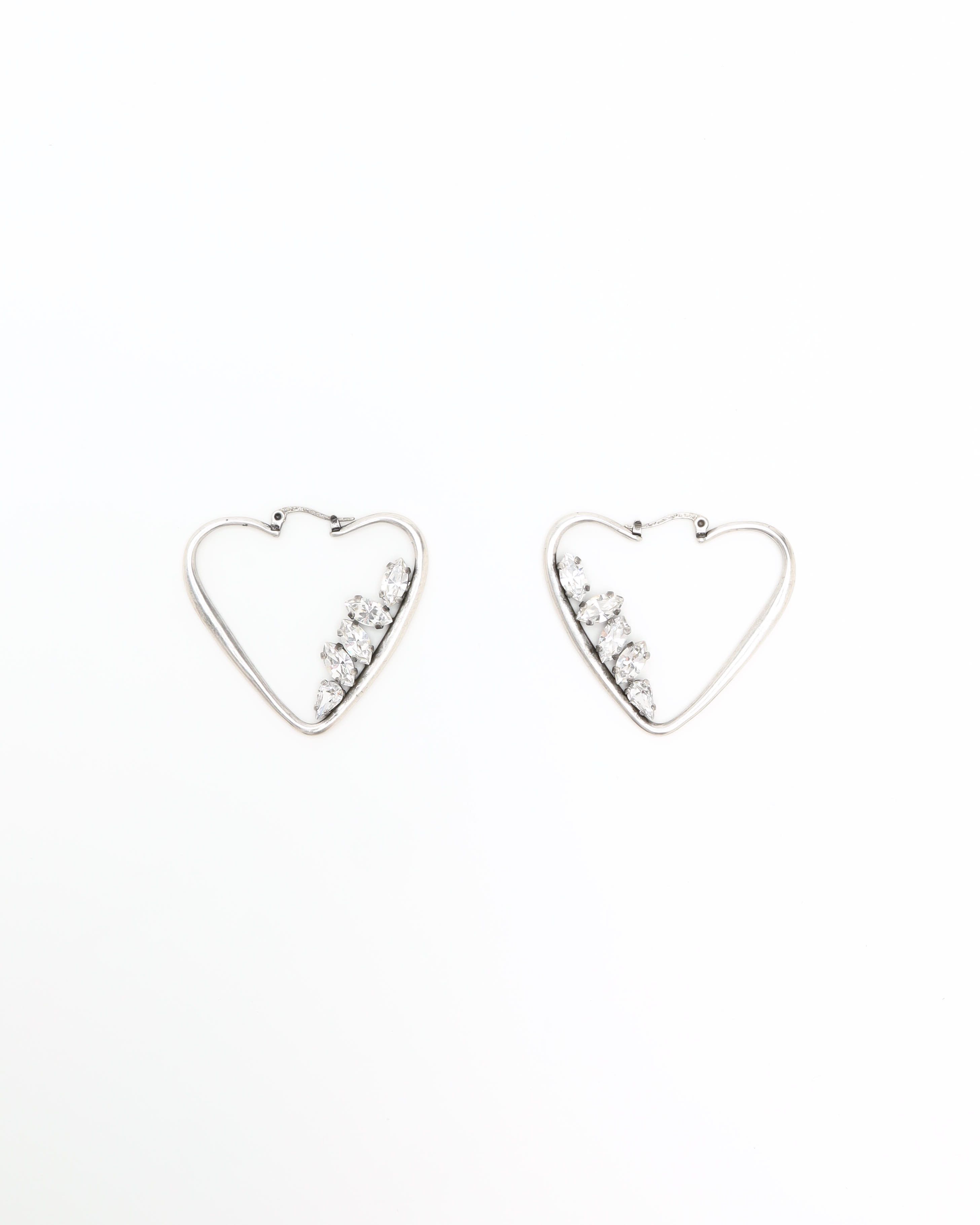 Saint Laurent Rhinestone Heart Hoop Earrings In Silver