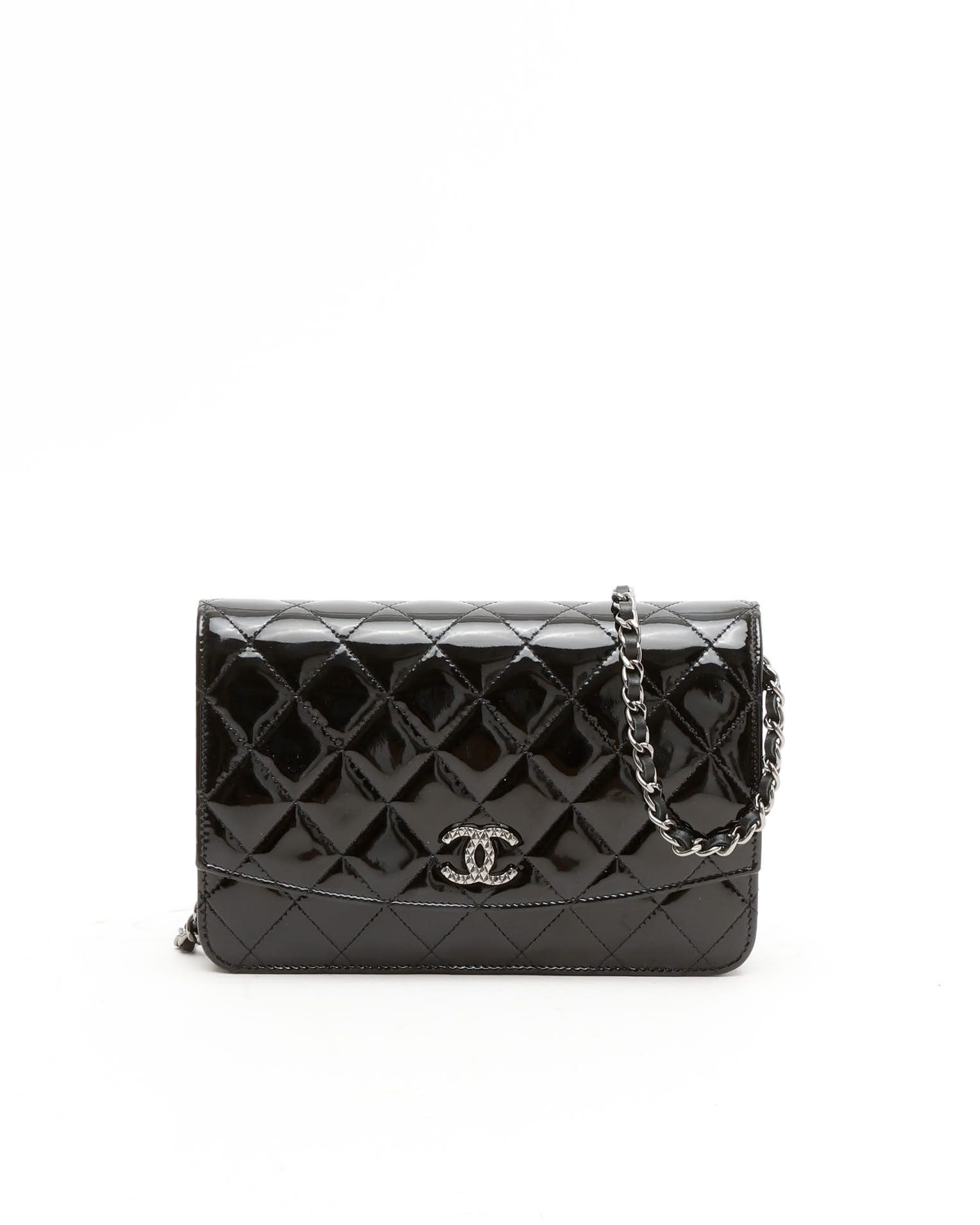 Pre-owned Chanel Patent Wallet On Chain Bag In Black