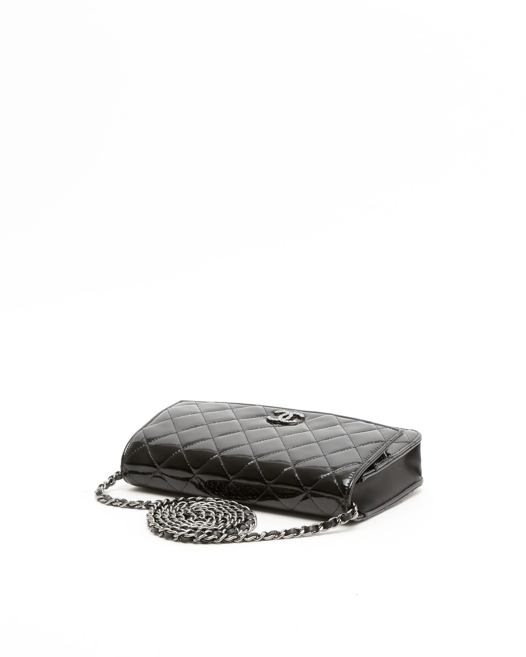 Pre-owned Chanel Patent Wallet On Chain Bag In Black