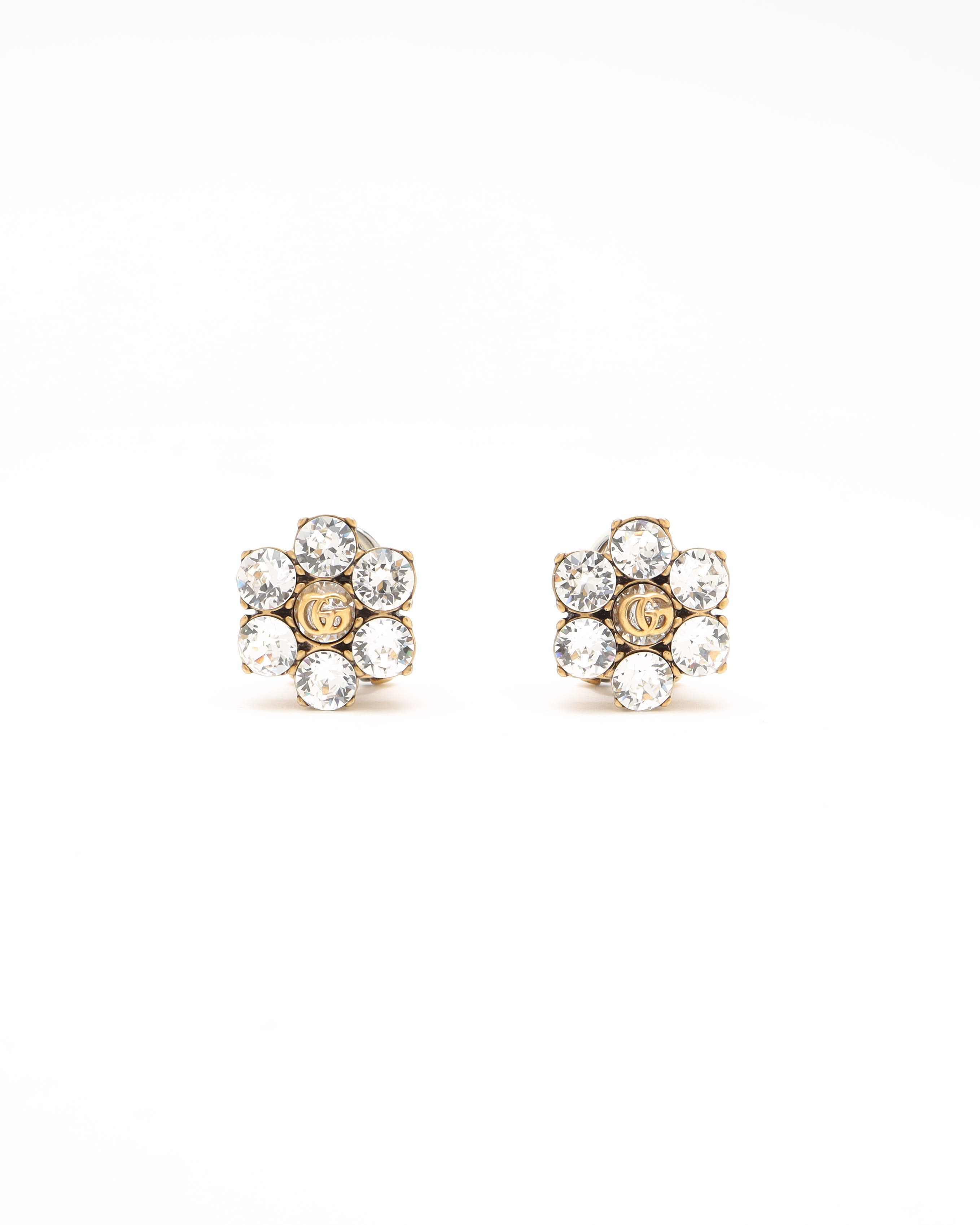 Gucci Flower Rhinestone Clip-on Earrings In Multi