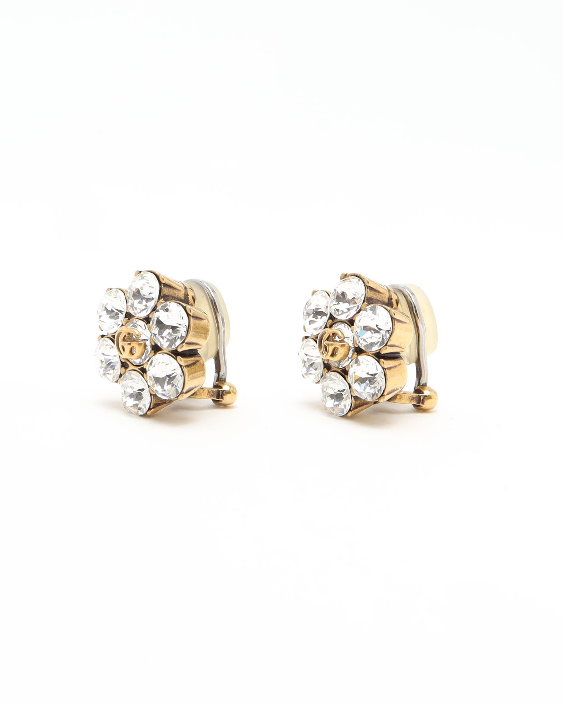 Gucci Flower Rhinestone Clip-on Earrings In Multi