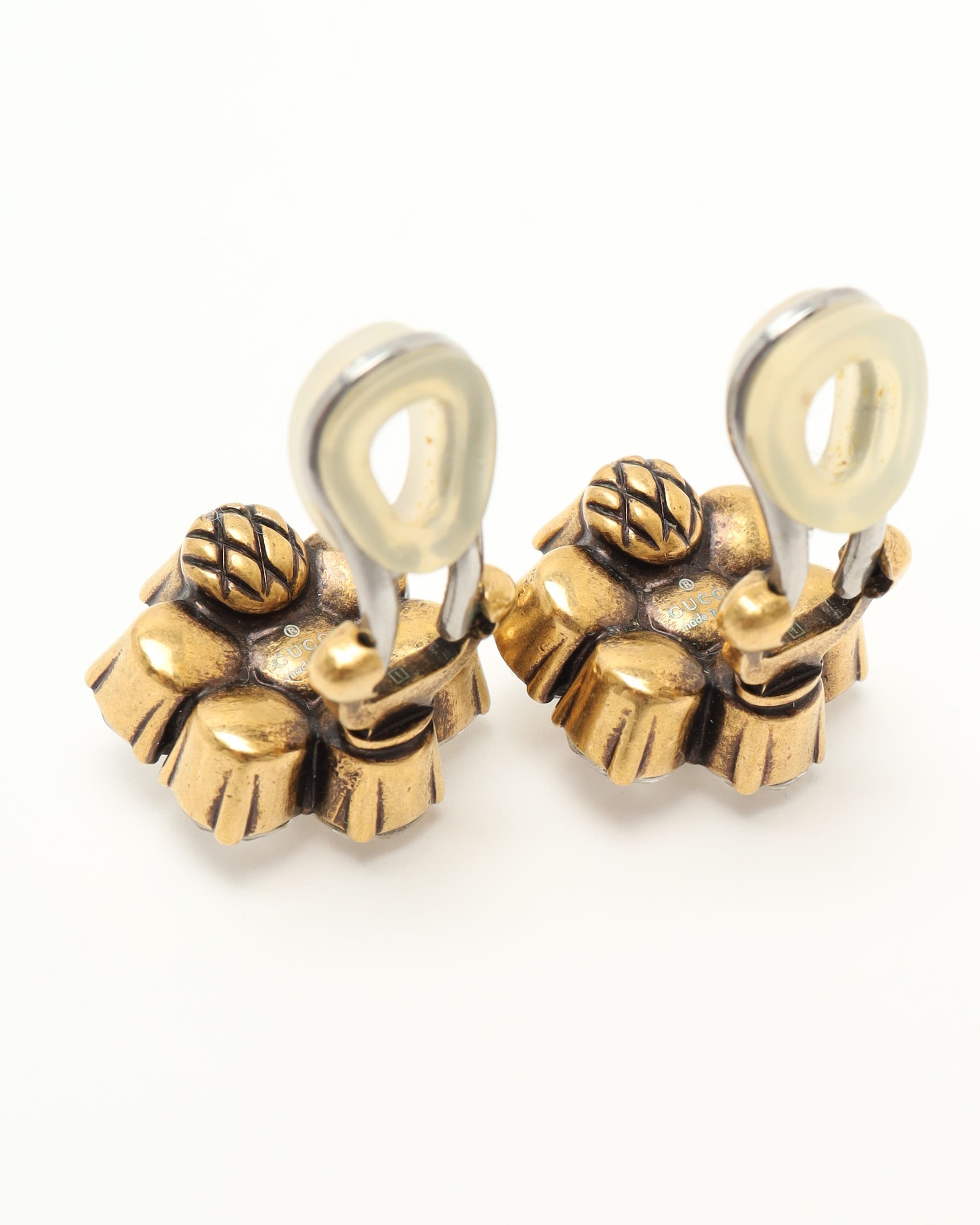 Gucci Flower Rhinestone Clip-on Earrings In Multi