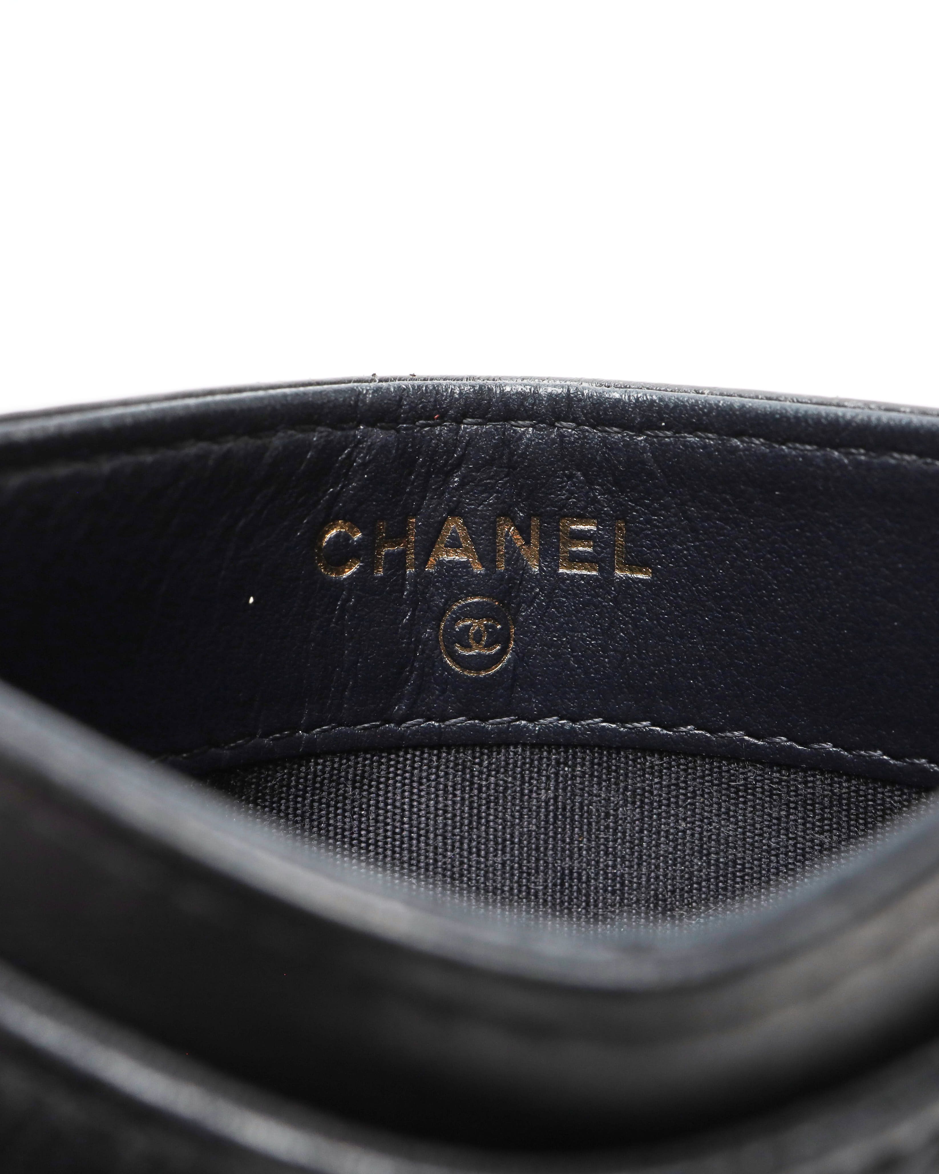 Pre-owned Chanel Coco Mark Card Holder In Black