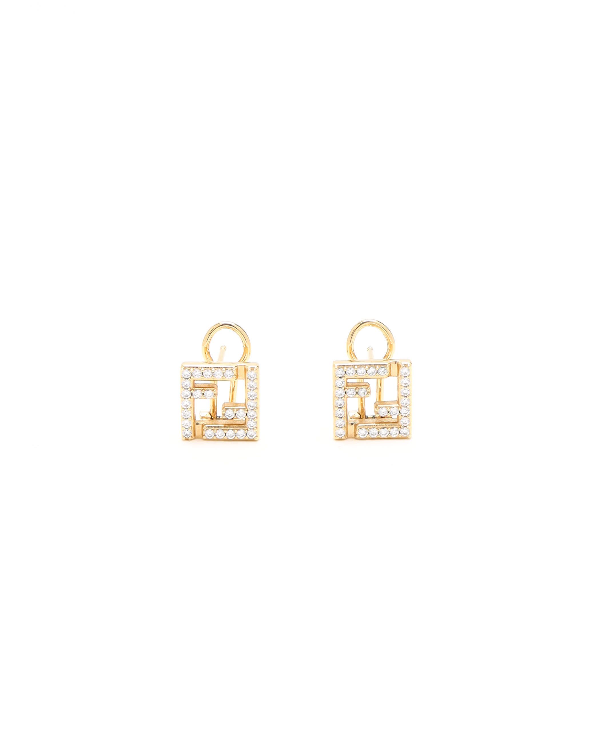 Fendi Ff Motif Rhinestone Earrings In Brown