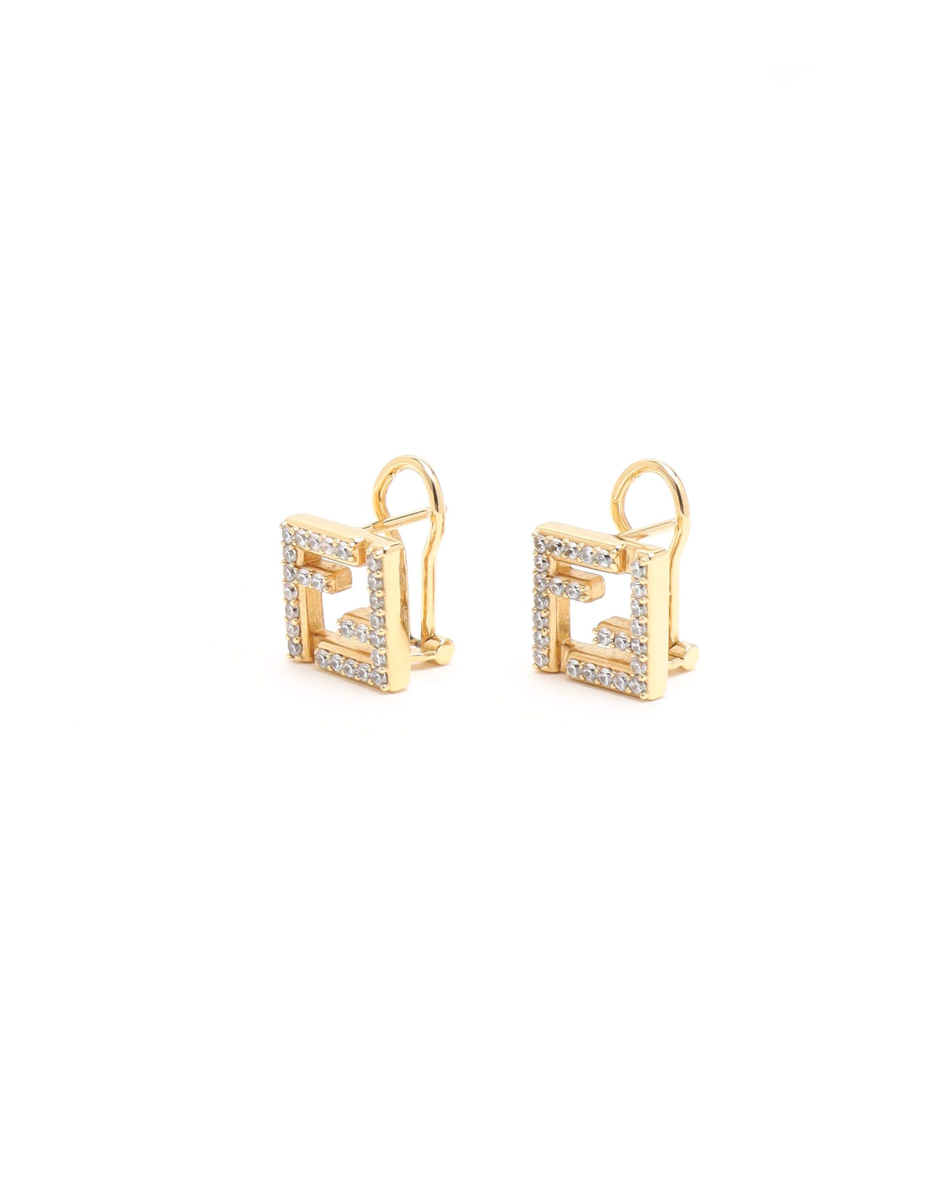 Fendi Ff Motif Rhinestone Earrings In Brown