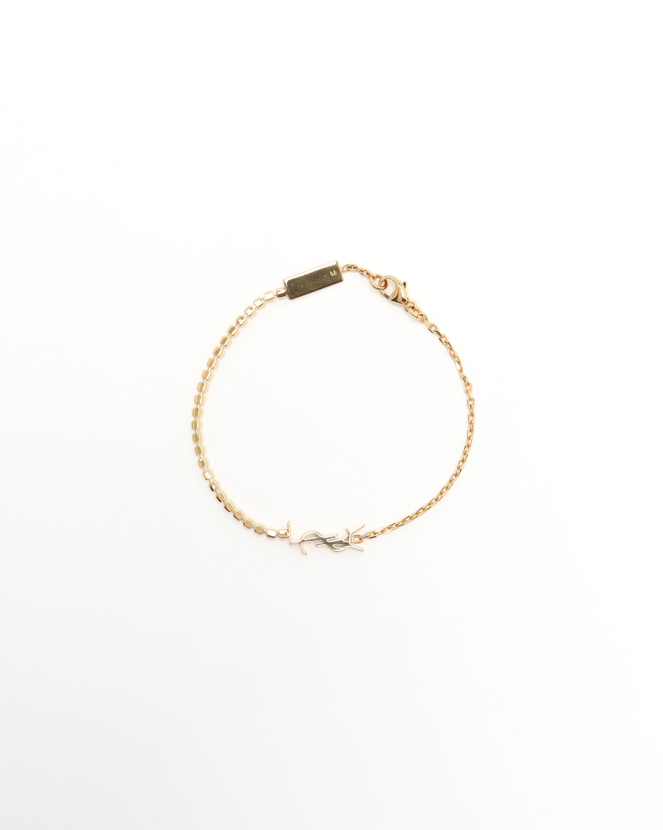Saint Laurent Cassandre Rhinestone Ysl Bracelet In Gold