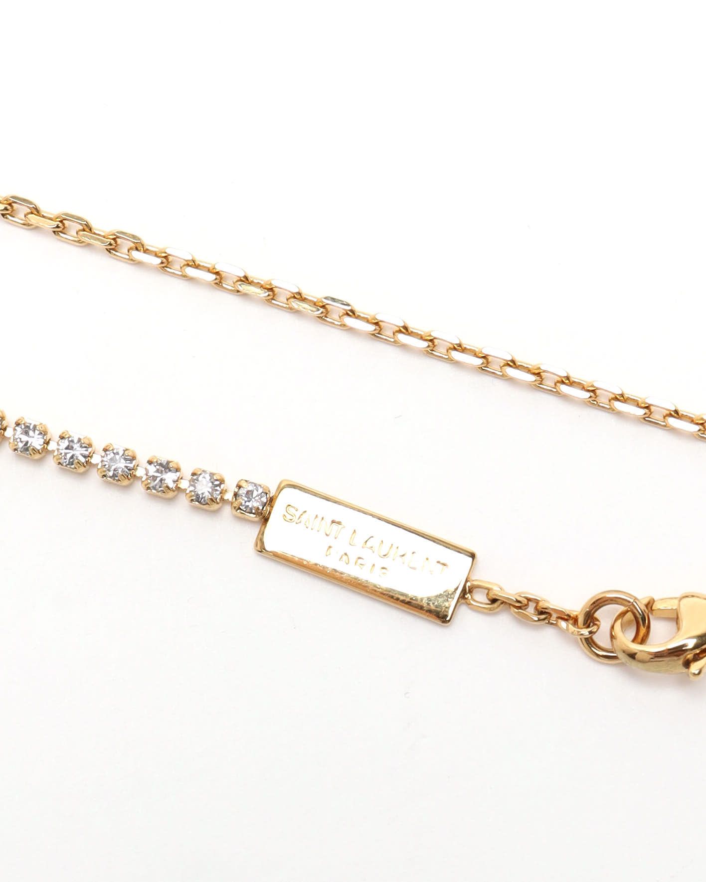 Saint Laurent Cassandre Rhinestone Ysl Bracelet In Gold