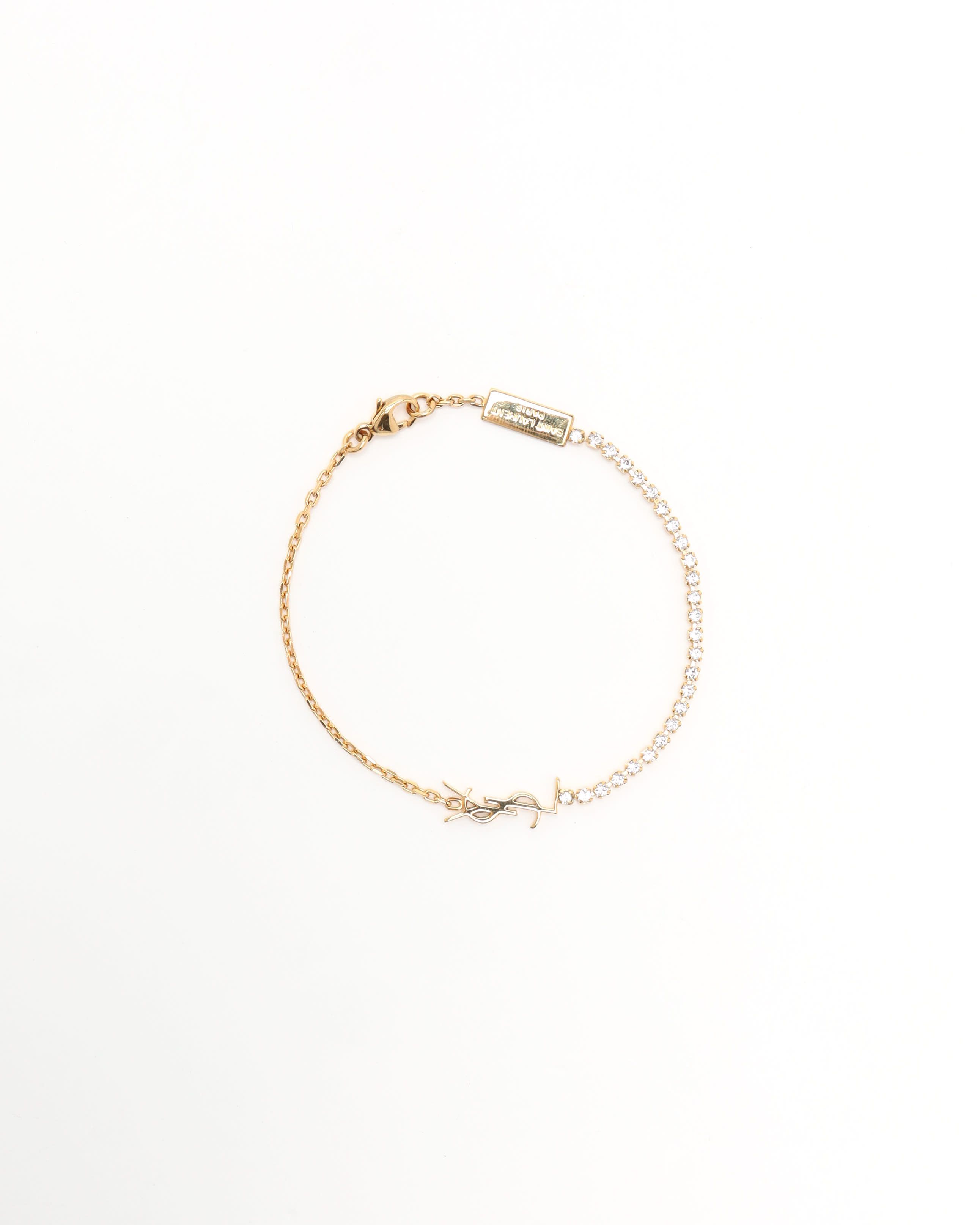 Saint Laurent Cassandre Rhinestone Ysl Bracelet In Gold