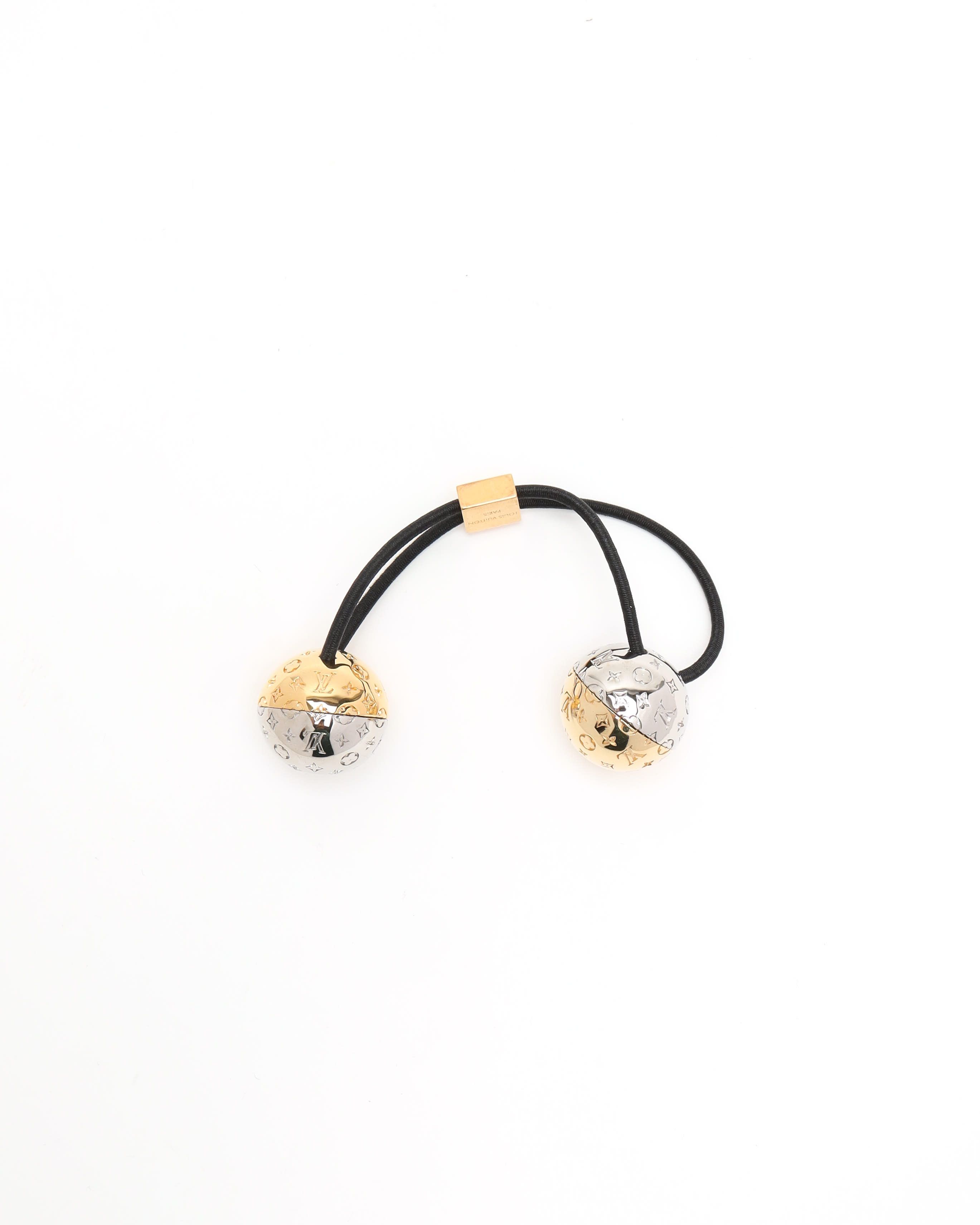 Pre-owned Louis Vuitton Nanogram Planet Hair Tie In Gold