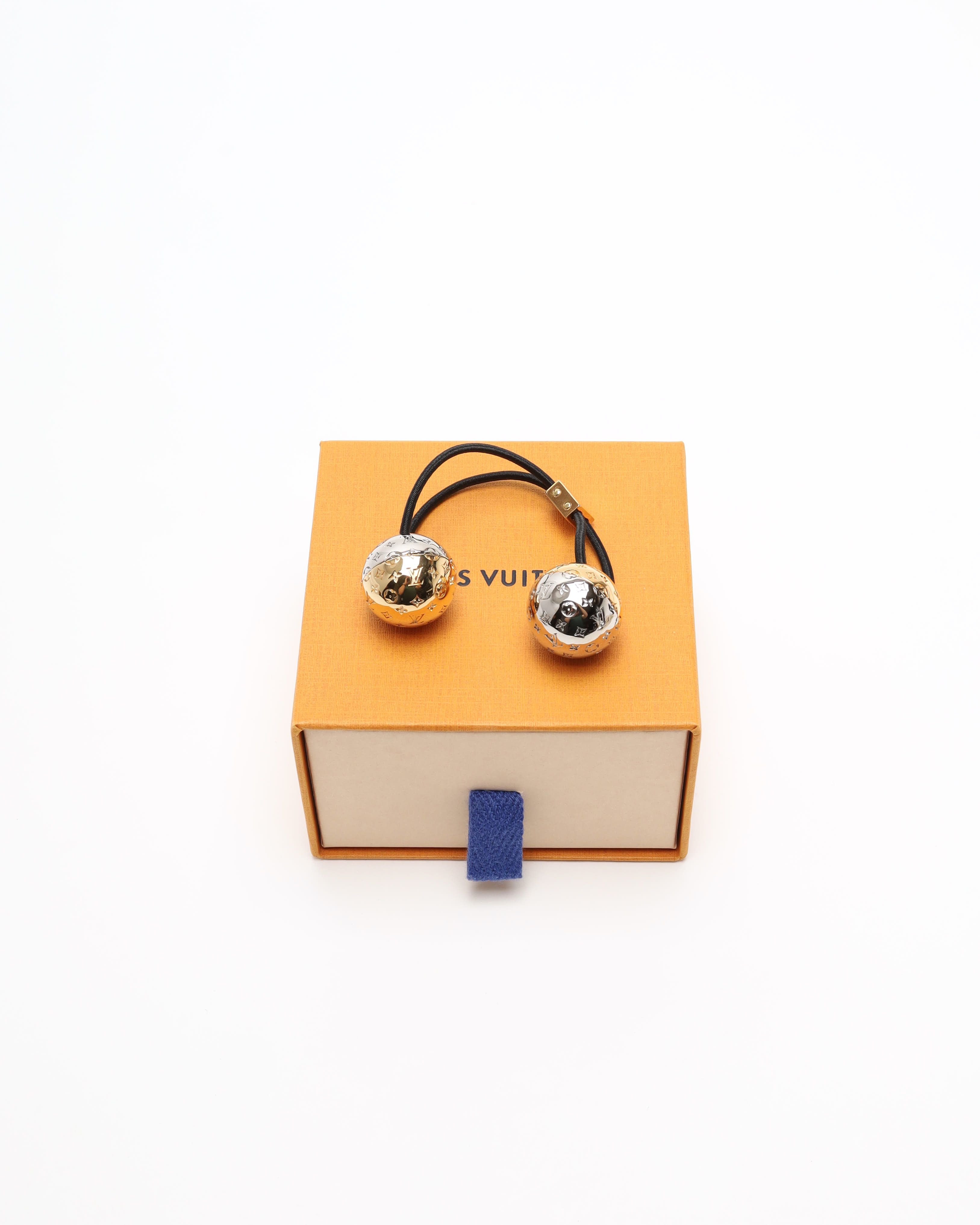 Pre-owned Louis Vuitton Nanogram Planet Hair Tie In Gold