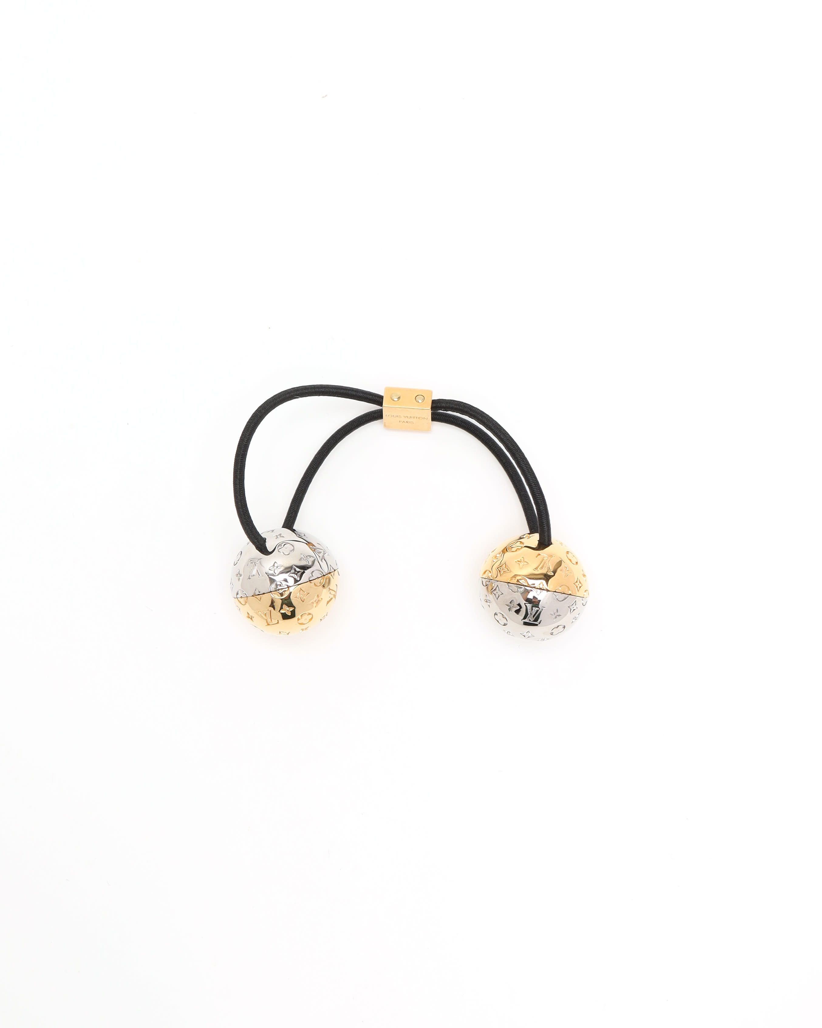 Pre-owned Louis Vuitton Nanogram Planet Hair Tie In Gold