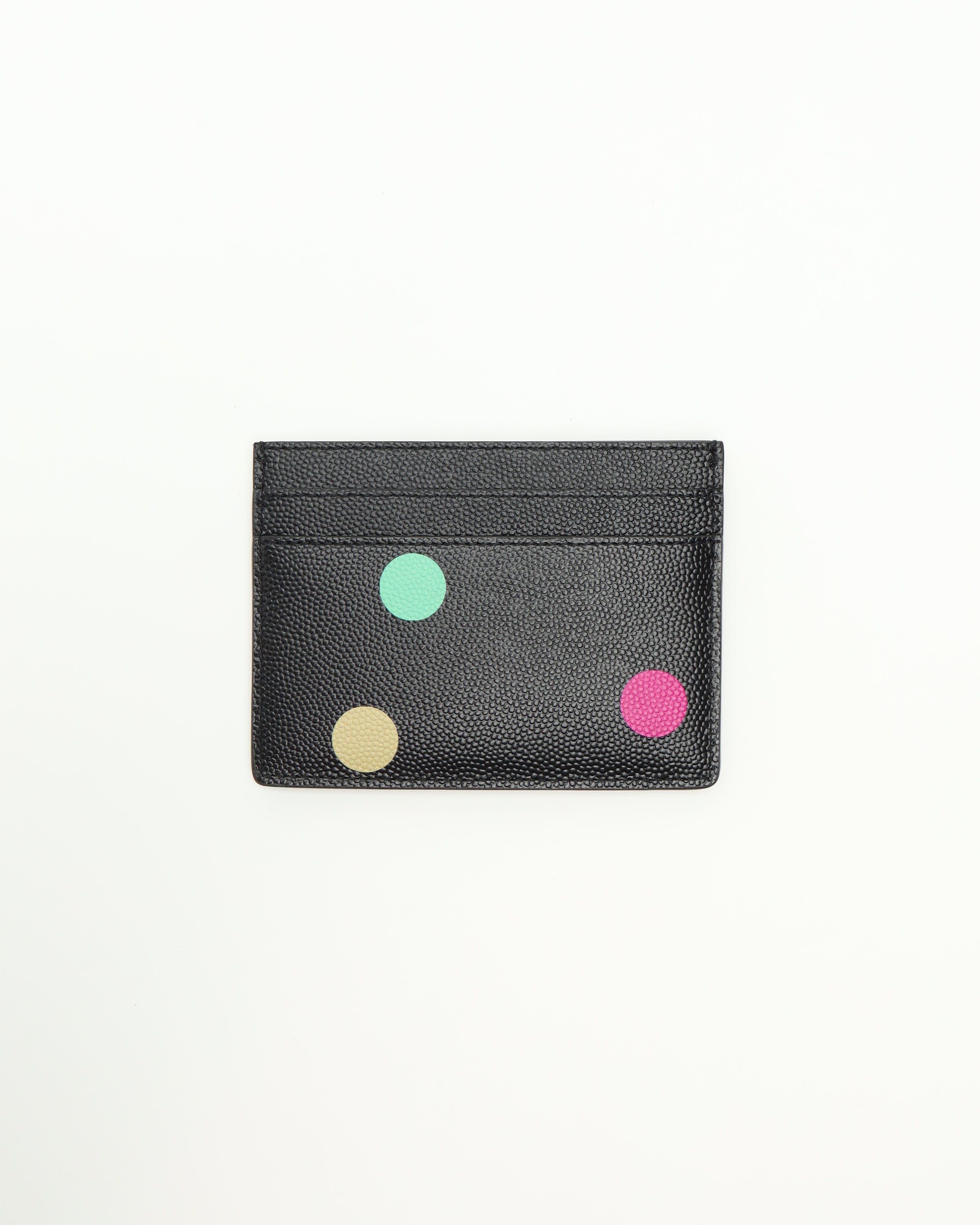 Saint Laurent Ysl Monogram Polka Dot Card Holder In Black