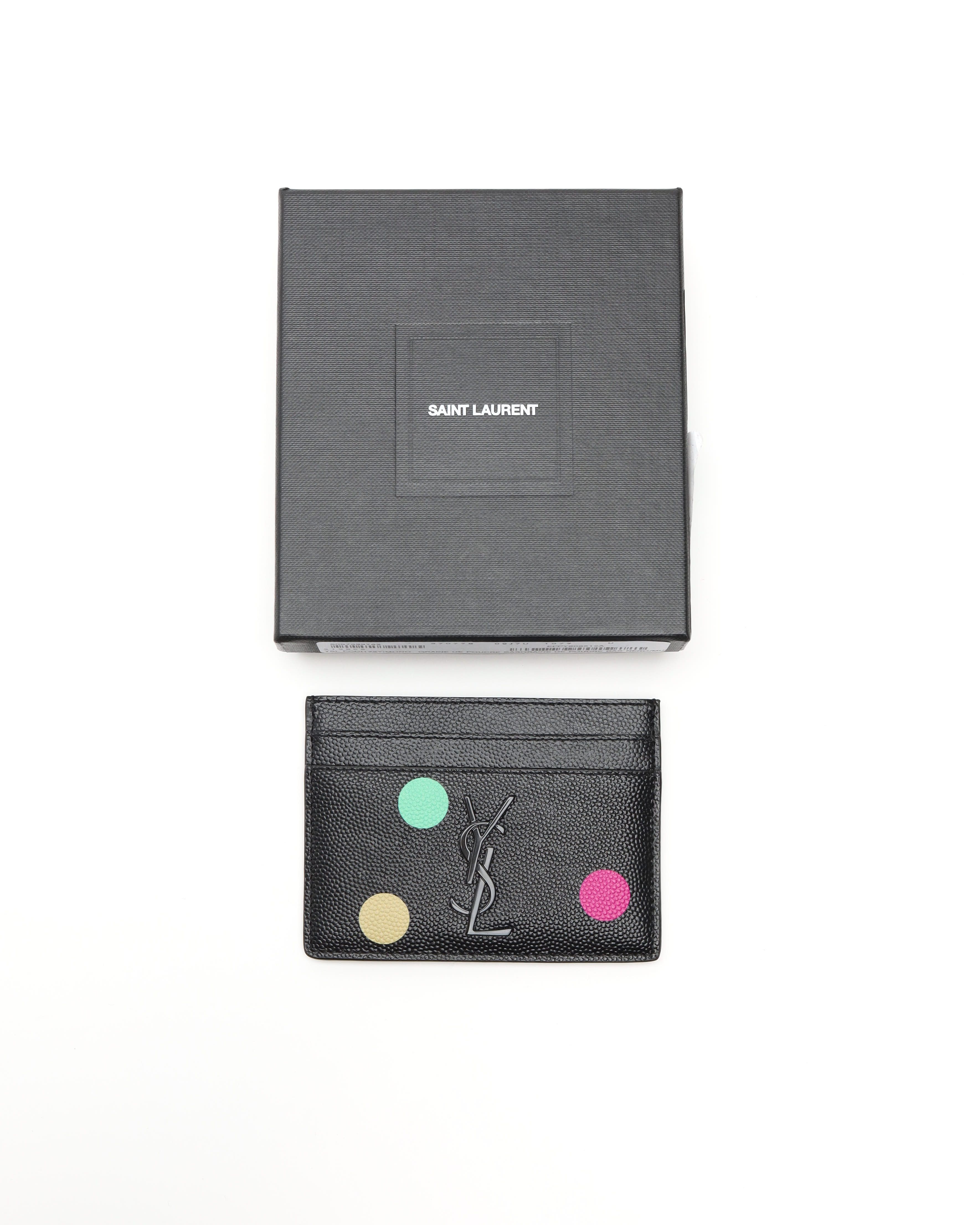 Saint Laurent Ysl Monogram Polka Dot Card Holder In Black