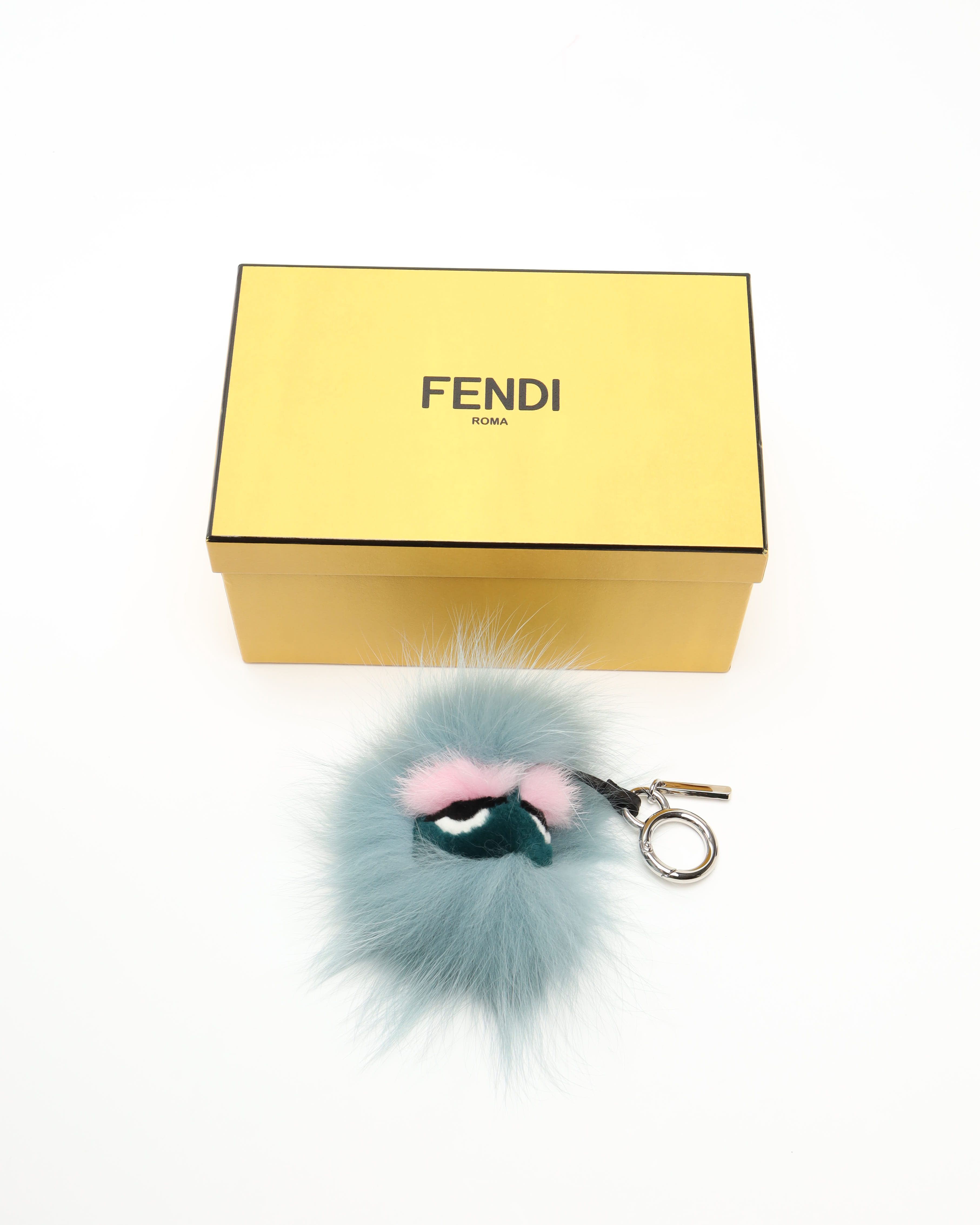 Fendi Fox Mink Fur Vitello Flamingo Mini Bag Bug Charm In Blue
