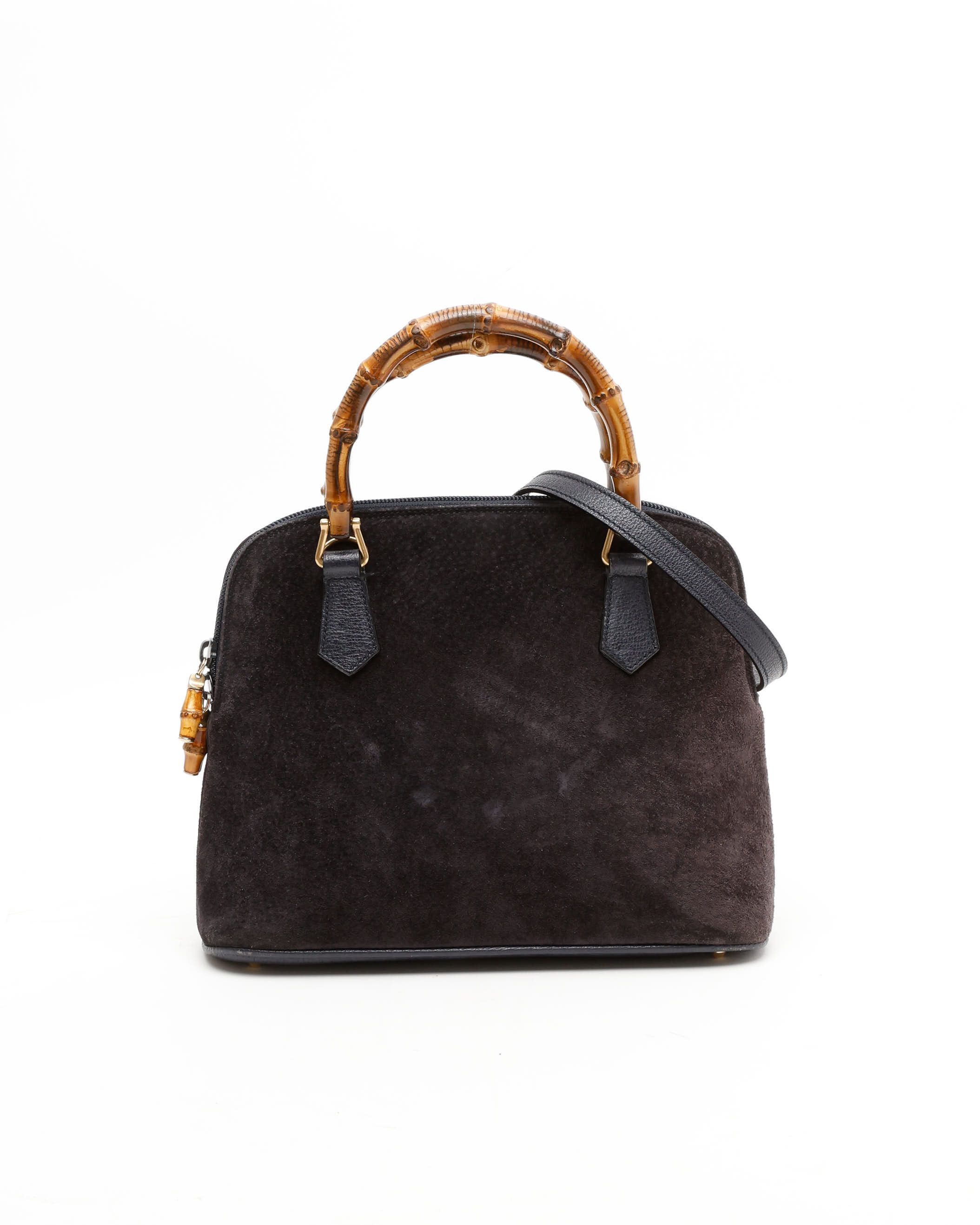 Gucci Suede Bamboo Handbag In Brown