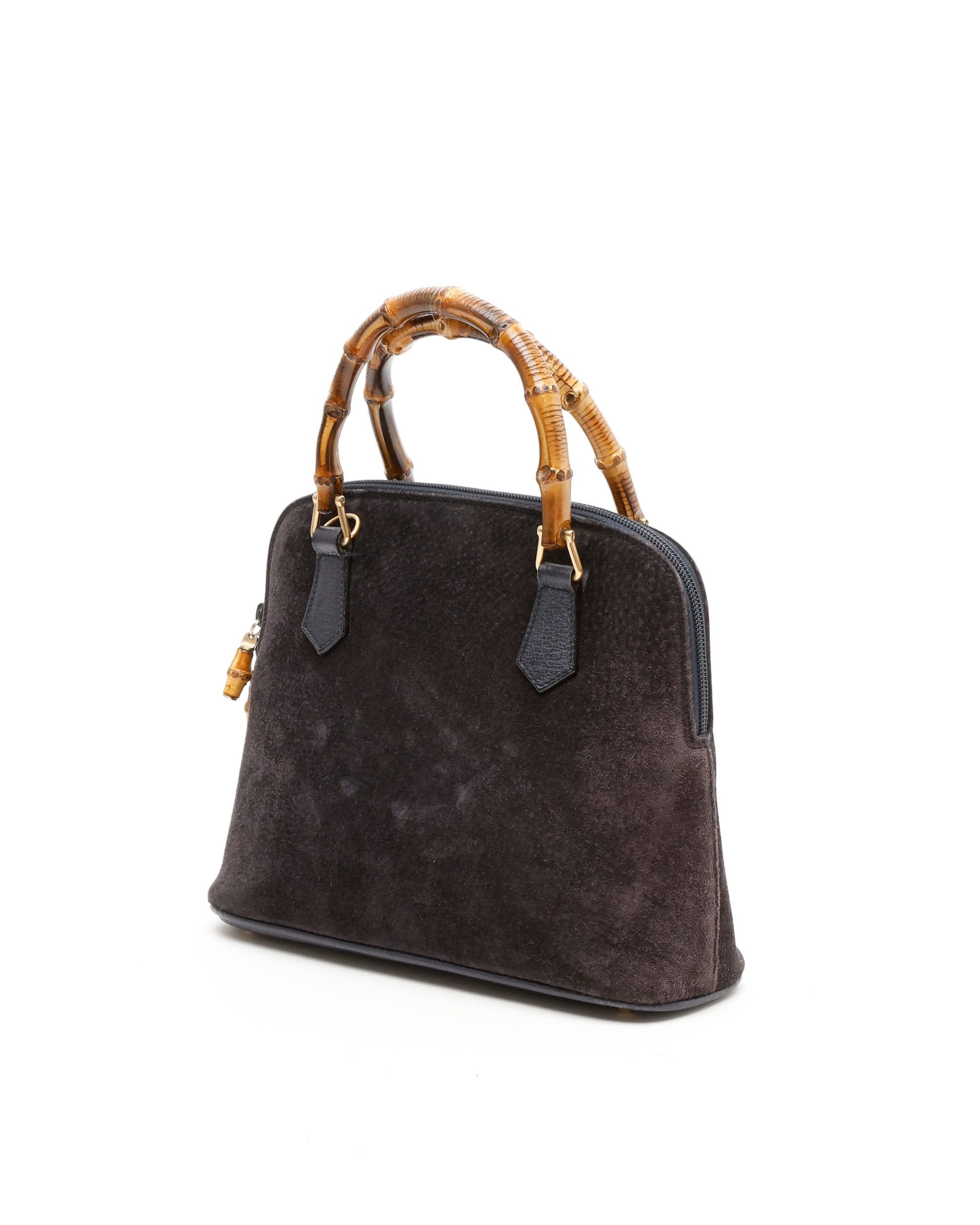 Gucci Suede Bamboo Handbag In Brown