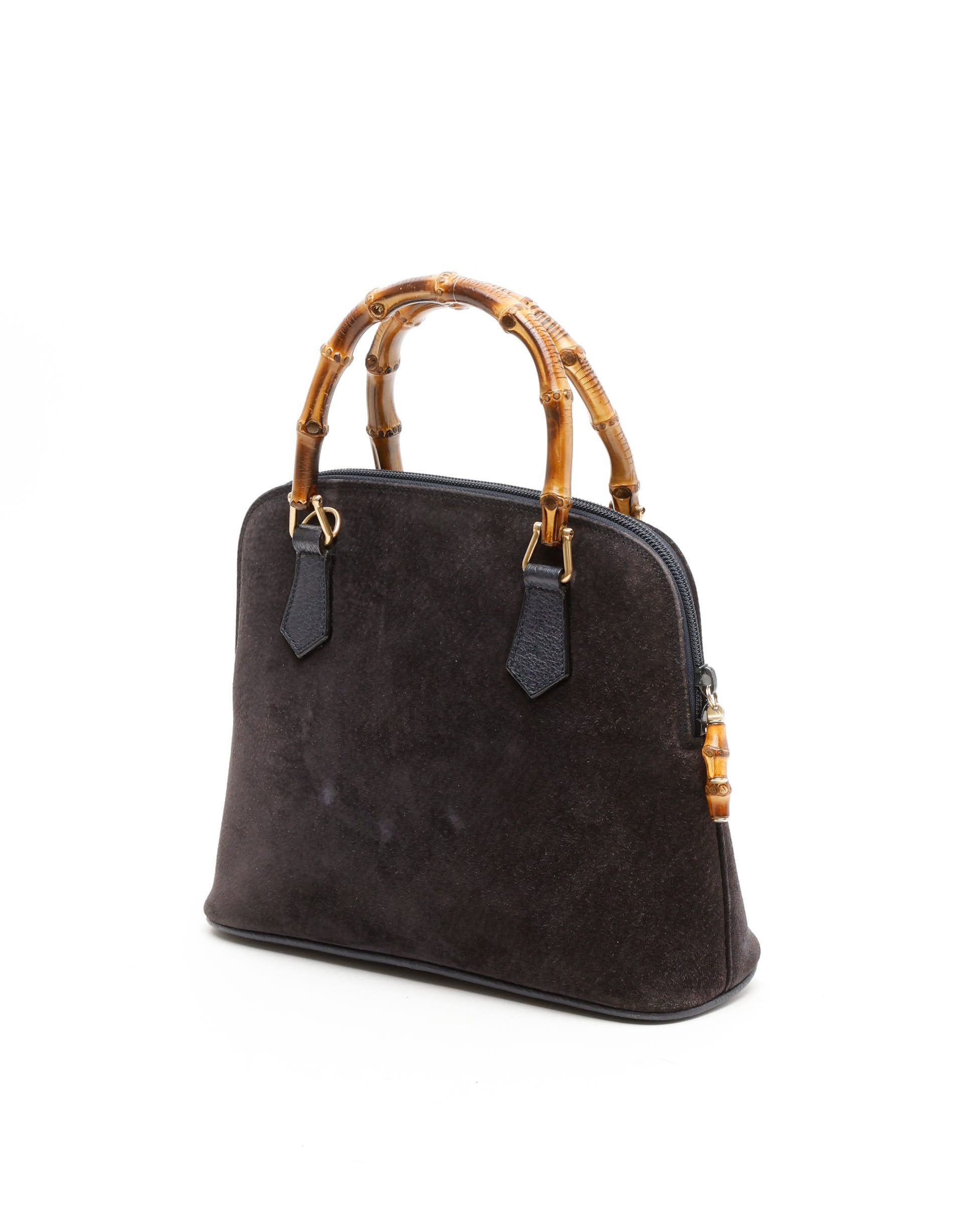 Gucci Suede Bamboo Handbag In Brown