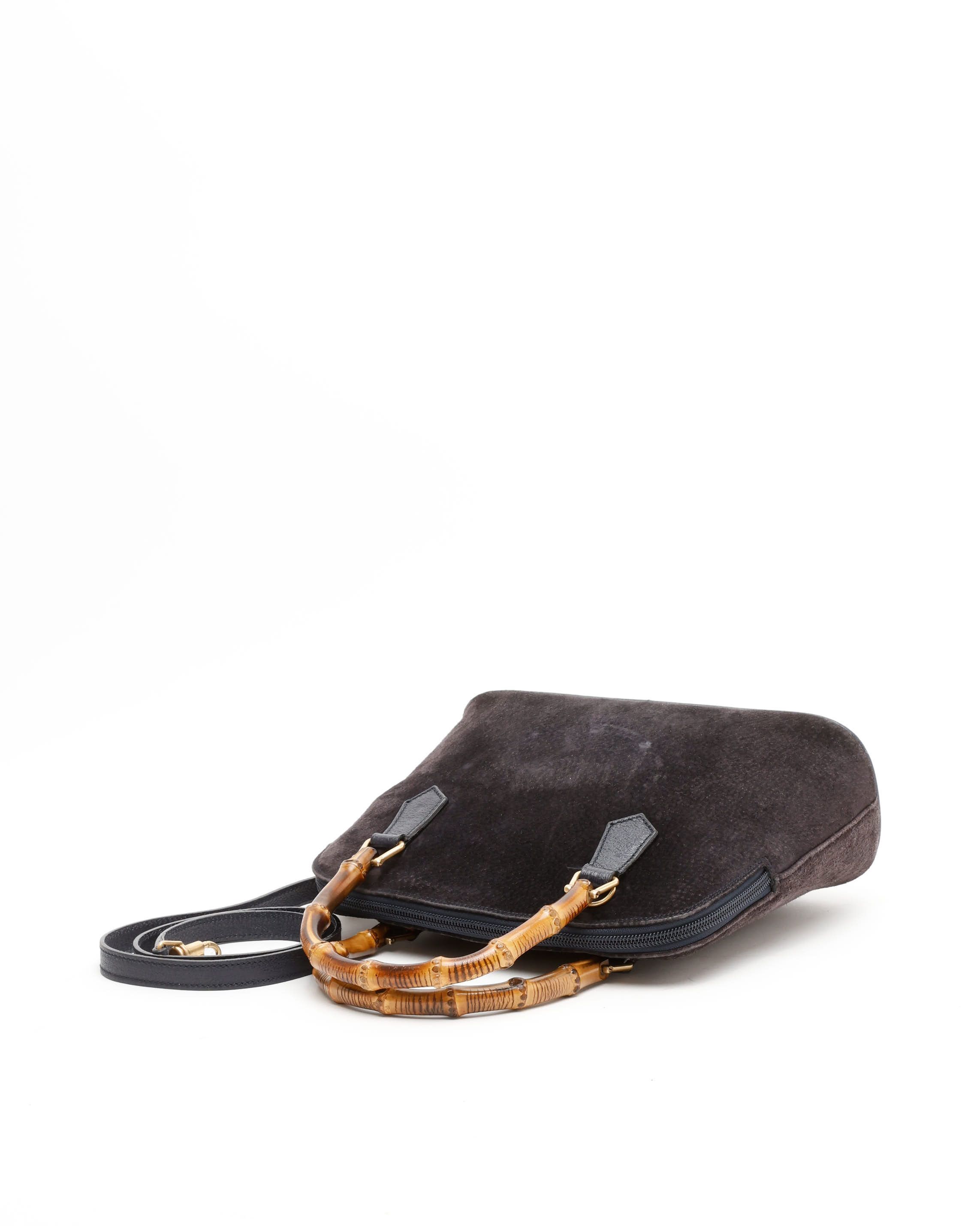 Gucci Suede Bamboo Handbag In Brown