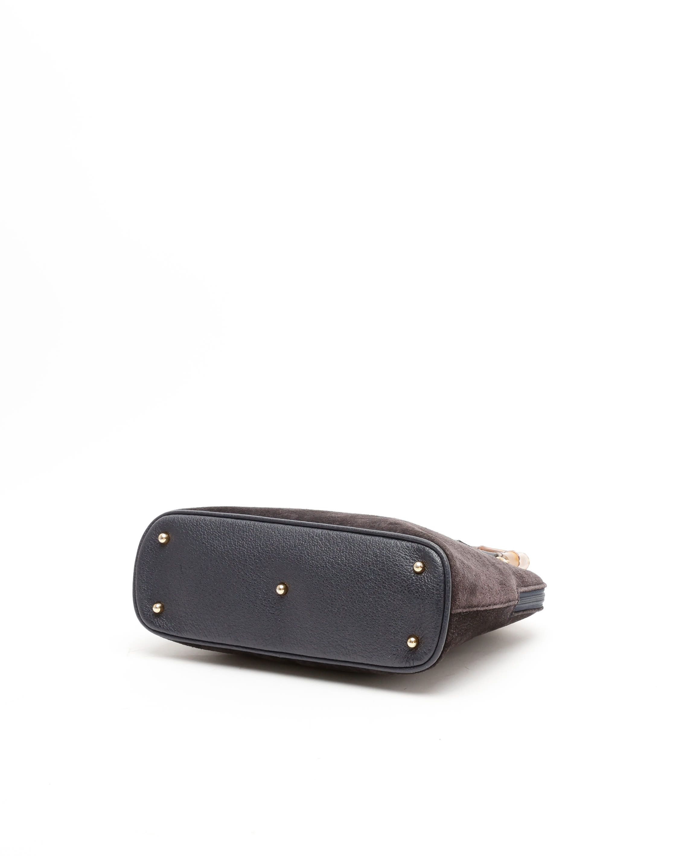 Gucci Suede Bamboo Handbag In Brown